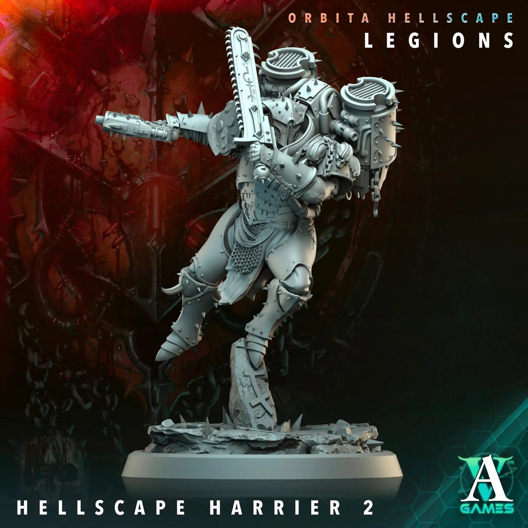 3D printed Hellscape Harrier miniature by Last Hope Miniatures, detailed sci-fi aircraft with fiery, hellish design for tabletop gaming