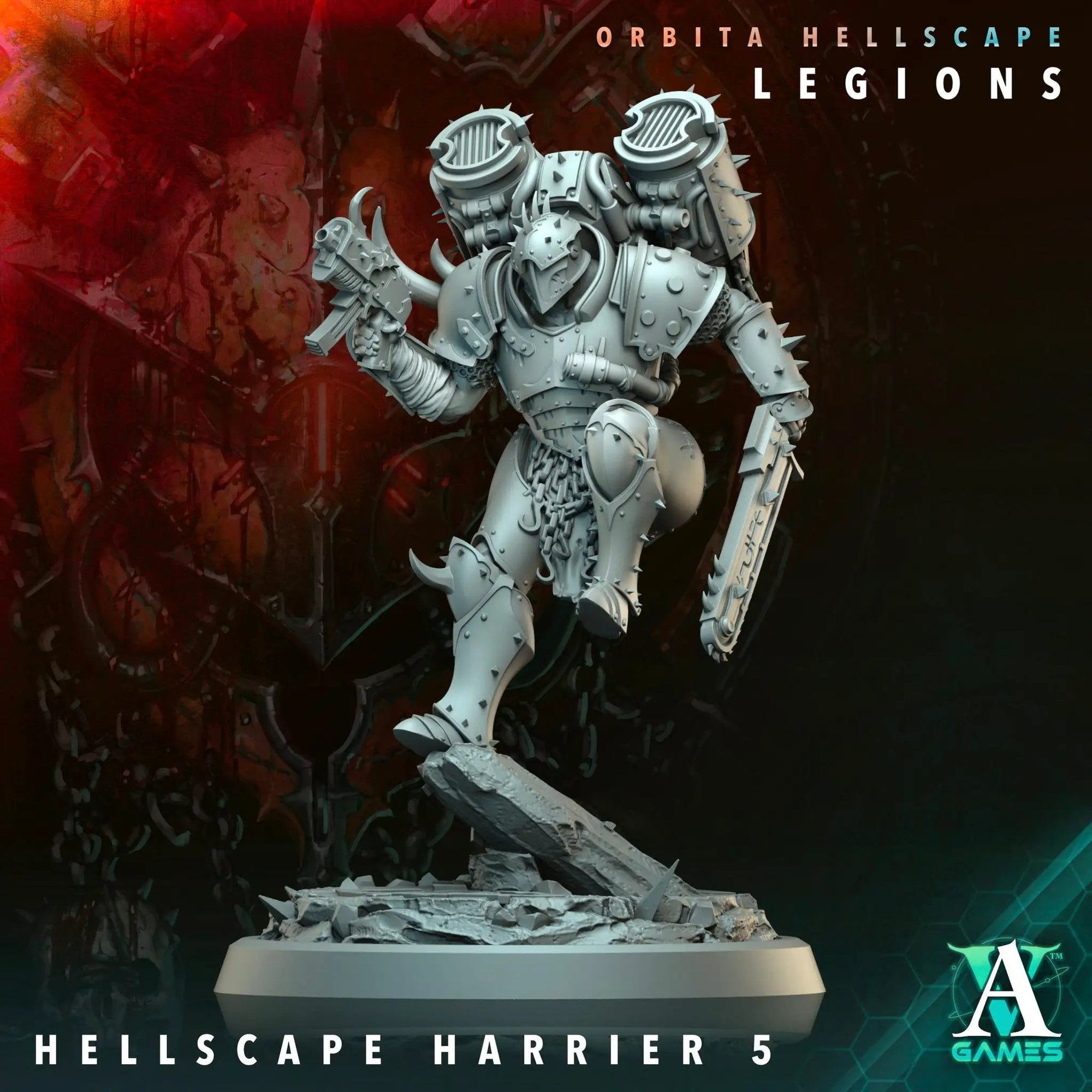 3D printed Hellscape Harrier miniature by Last Hope Miniatures for Archvillain Games, featuring intricate gothic design and detailed sculpting.