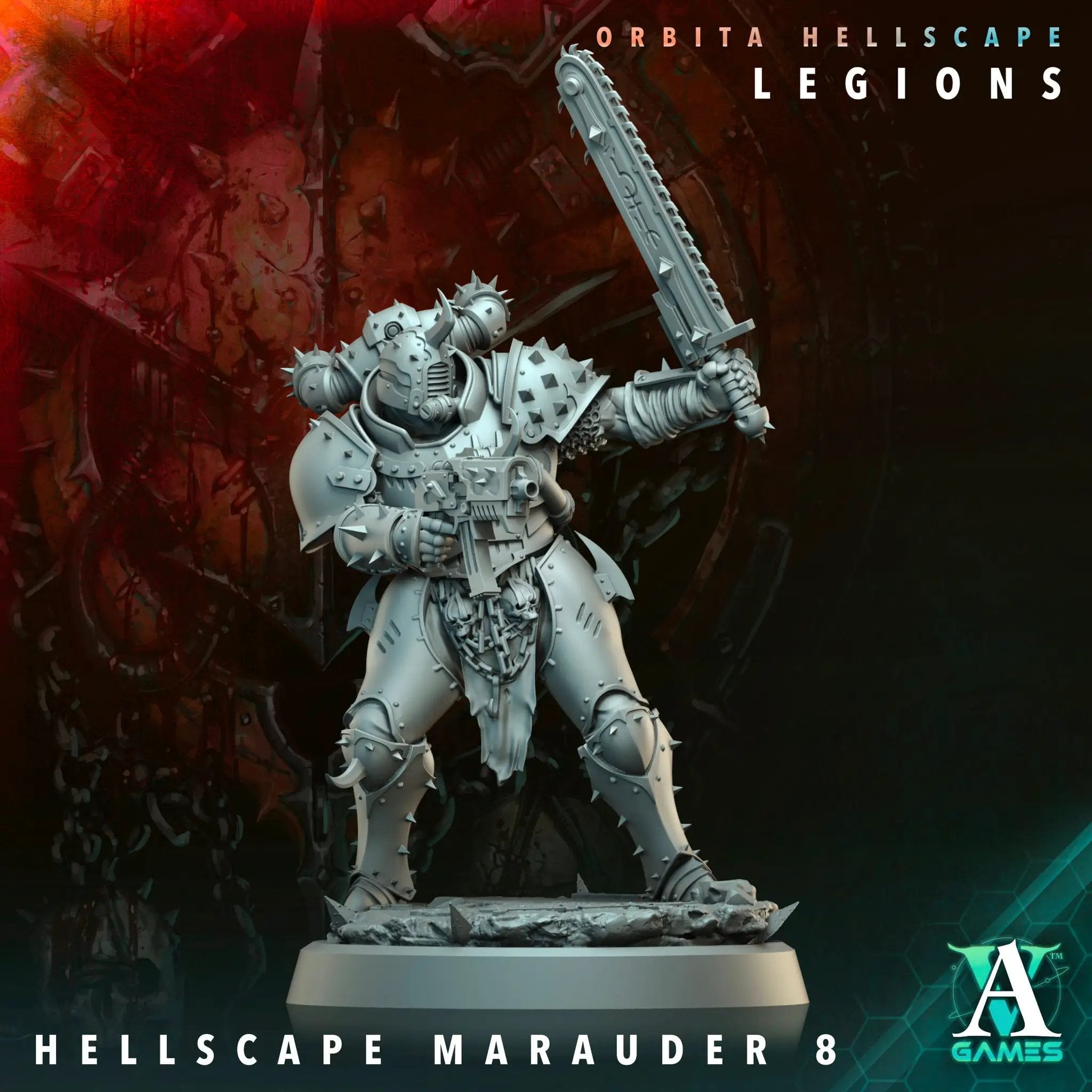 3D printed Hellscape Marauder miniature by Last Hope Miniatures, featuring detailed armor and menacing stance from Archvillain Games.