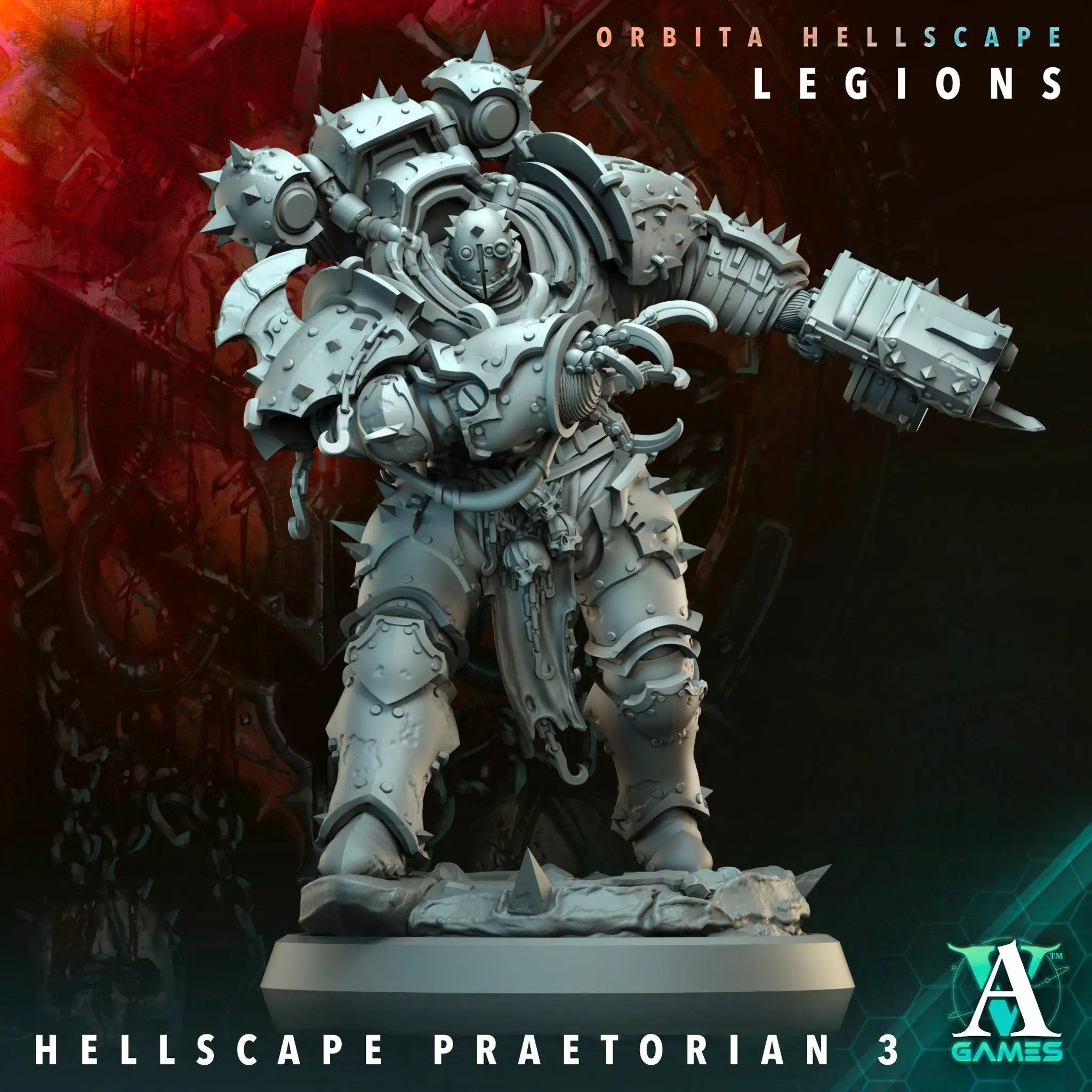 3D printed Hellscape Praetorian miniature by Last Hope Miniatures, detailed sculpt with menacing armor and intricate design.