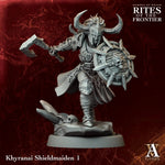 3D printed Khyranai Shieldmaidens miniatures by Last Hope Miniatures, featuring detailed fantasy warrior figures with shields and armor.