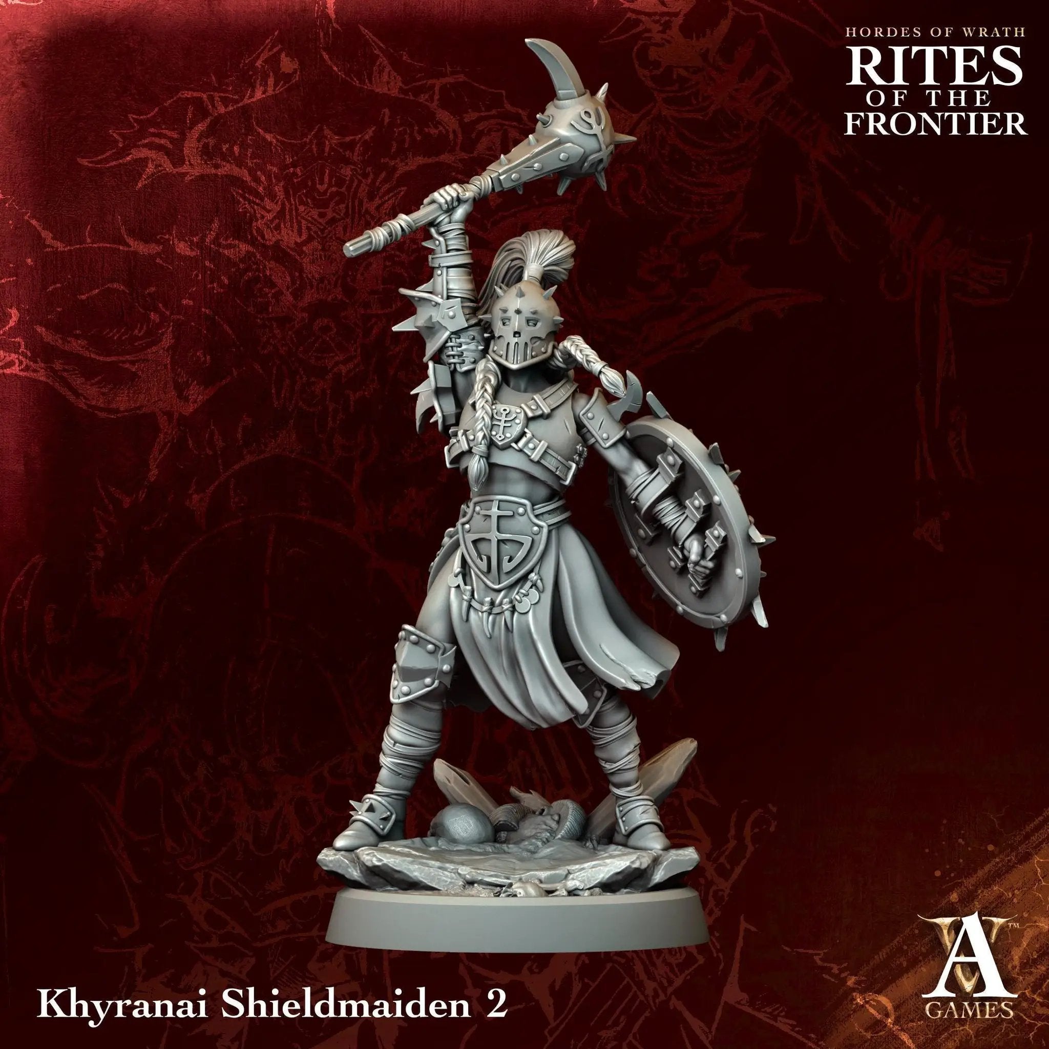 3D printed Khyranai Shieldmaidens miniatures by Last Hope Miniatures, featuring detailed fantasy warrior figures.
