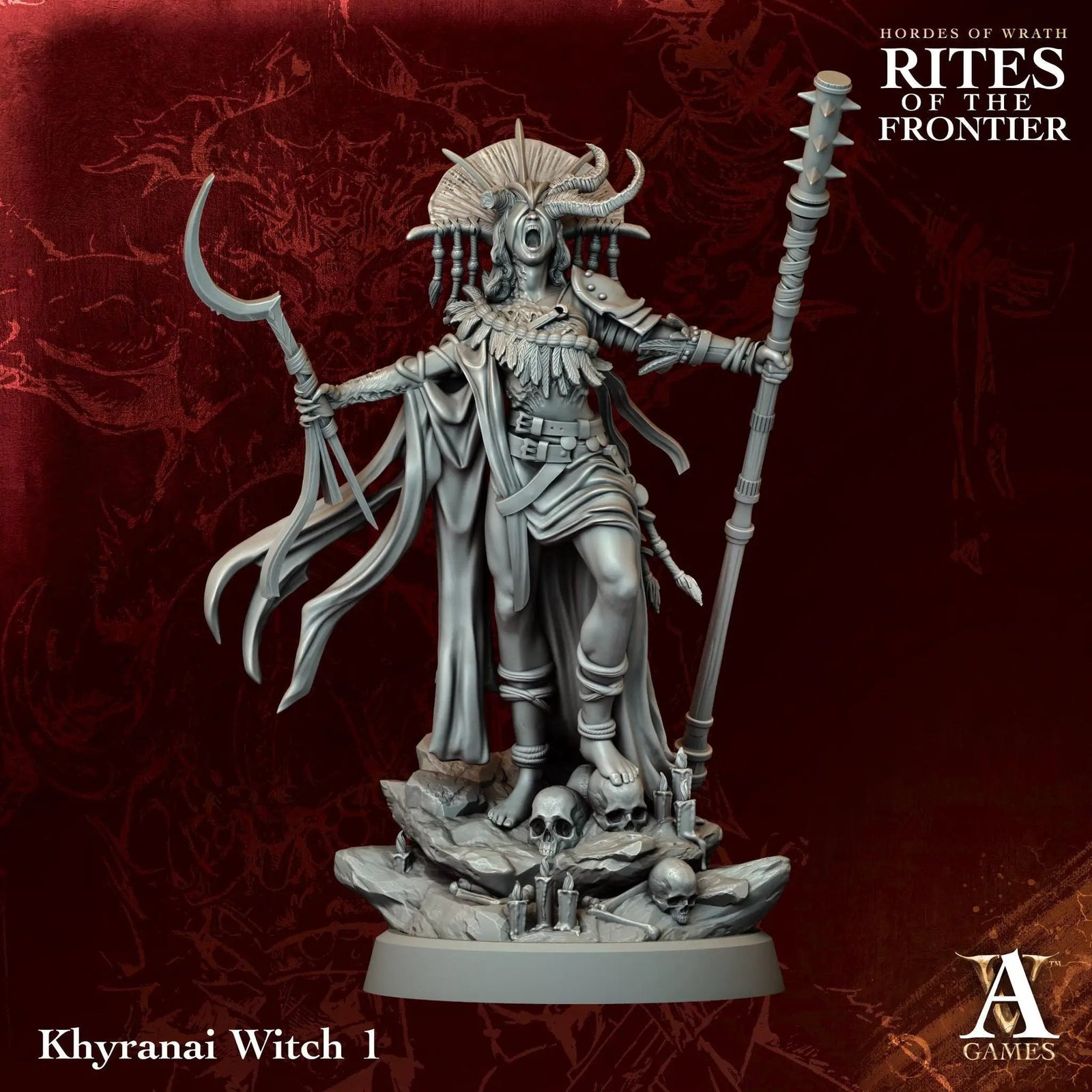 3D printed Khyranai Witches miniature by Last Hope Miniatures for Archvillain Games, featuring detailed witch figures with mystical elements.