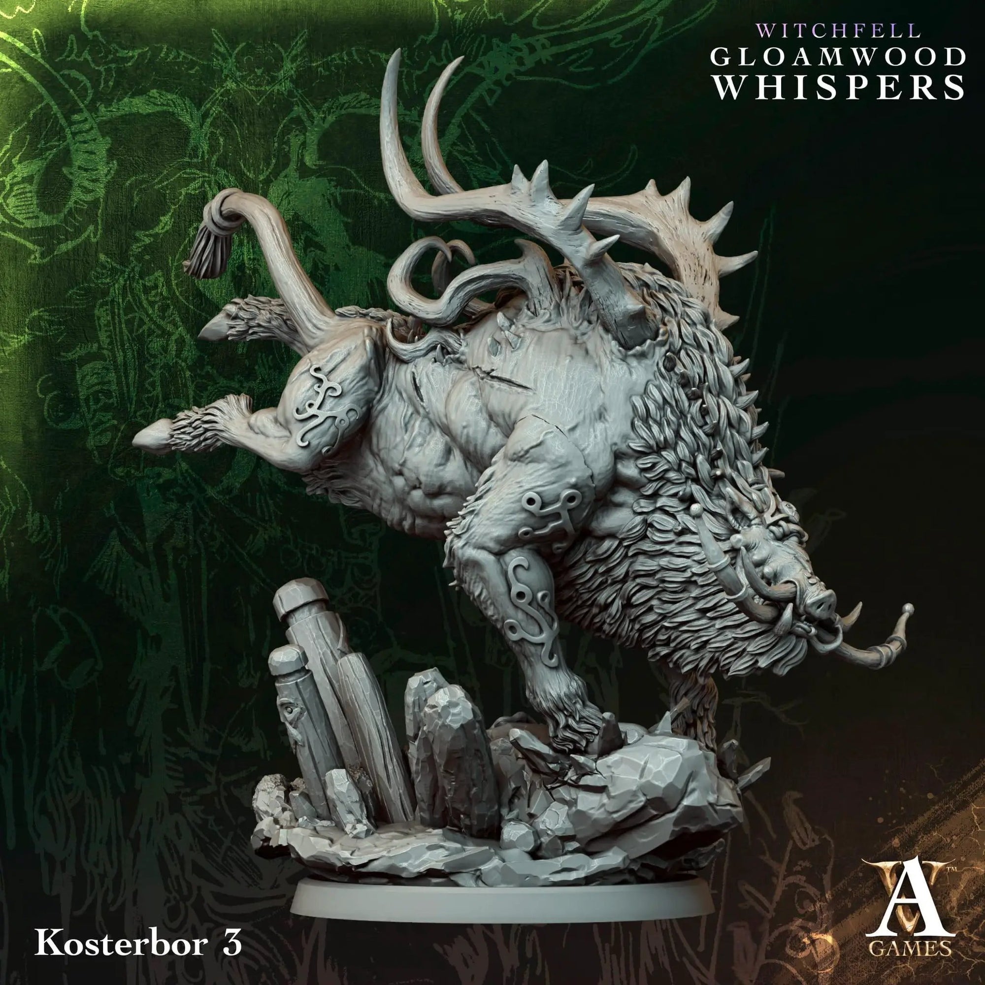 3D printed Kosterbors miniature by Archvillain Games, detailed fantasy creature model for tabletop gaming, by Last Hope Miniatures