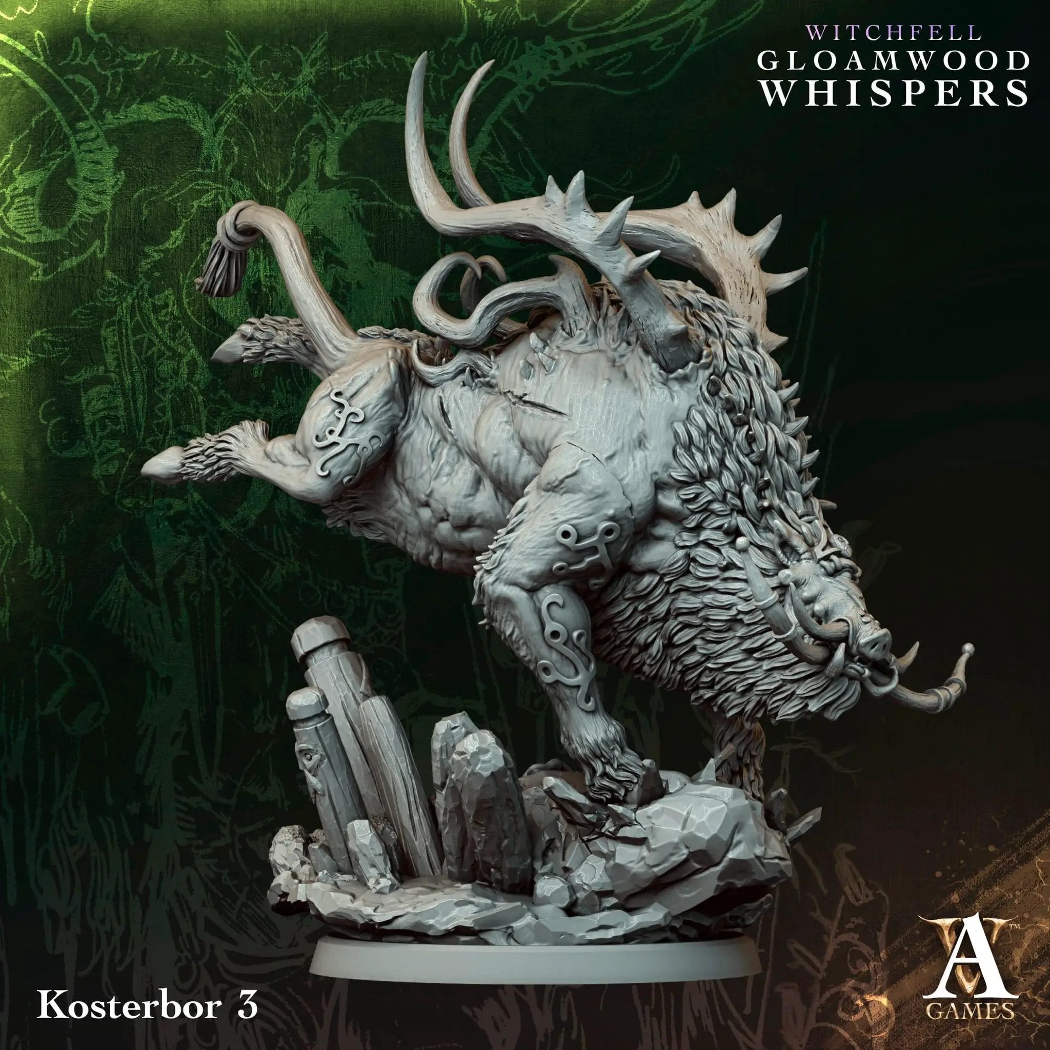 3D printed Kosterbors miniature by Archvillain Games, detailed fantasy creature model for tabletop gaming, by Last Hope Miniatures