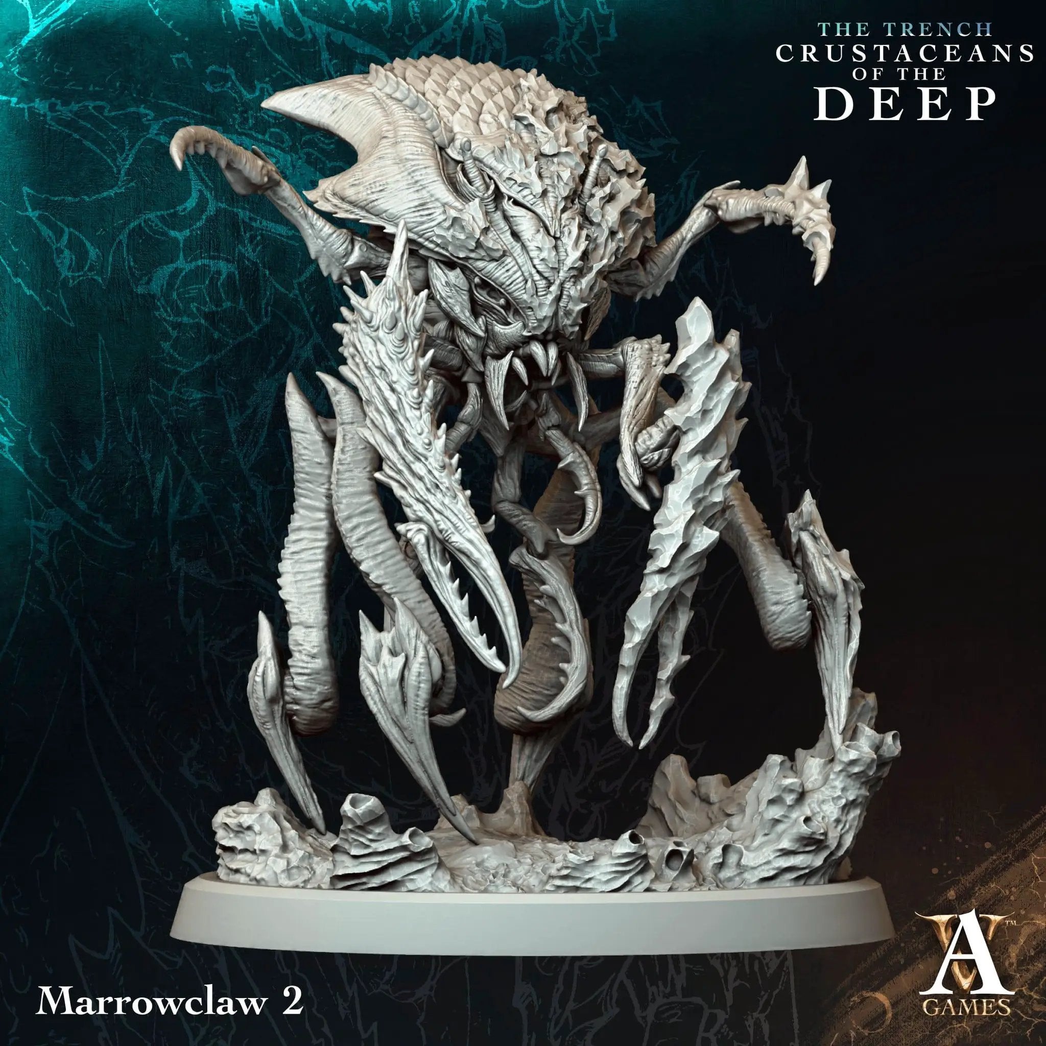 3D printed Marrowclaws miniature from Archvillain Games by Last Hope Miniatures, featuring detailed bone claws and monstrous design.