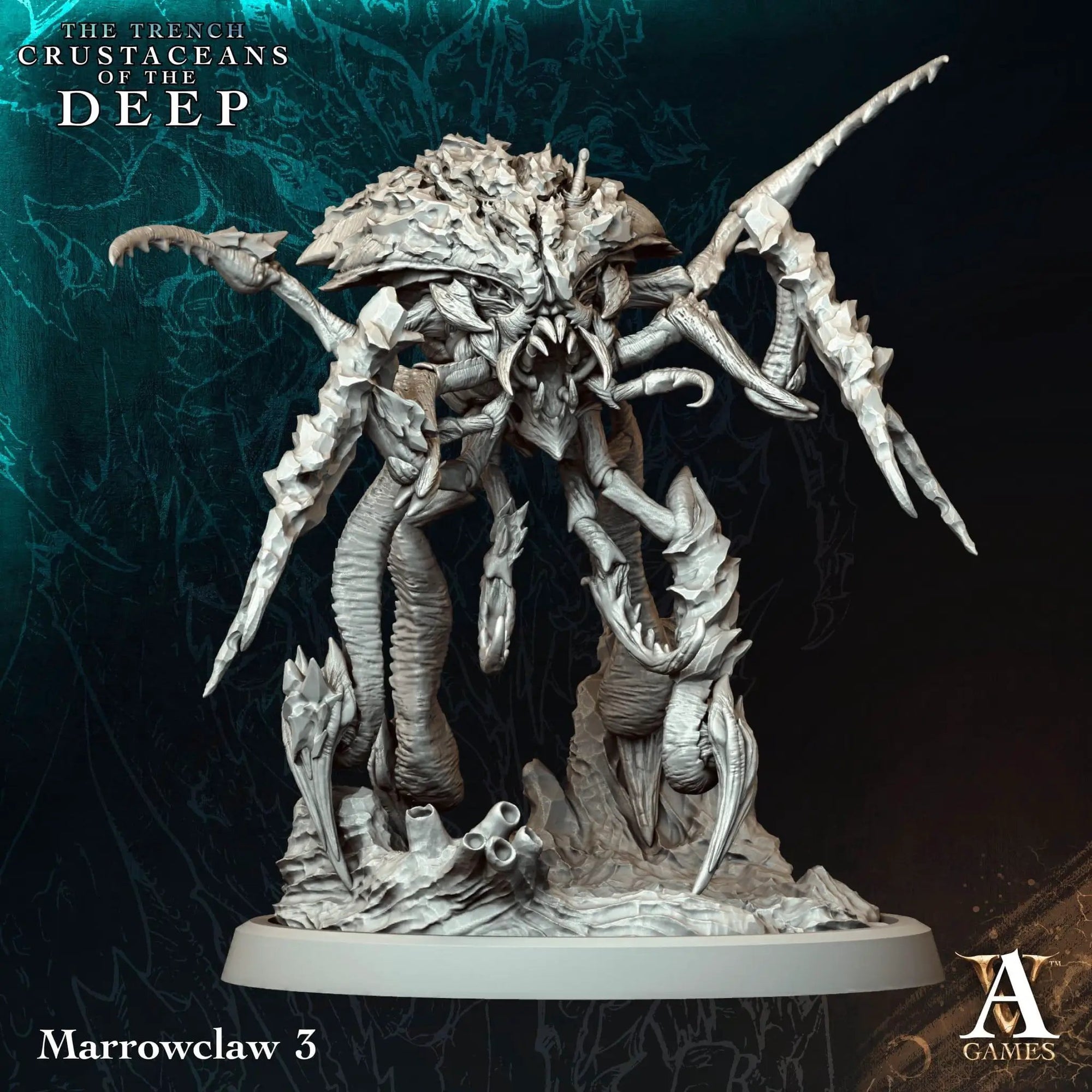 3D printed Marrowclaws miniature by Archvillain Games from Last Hope Miniatures collection, showing detailed bone and claw design.