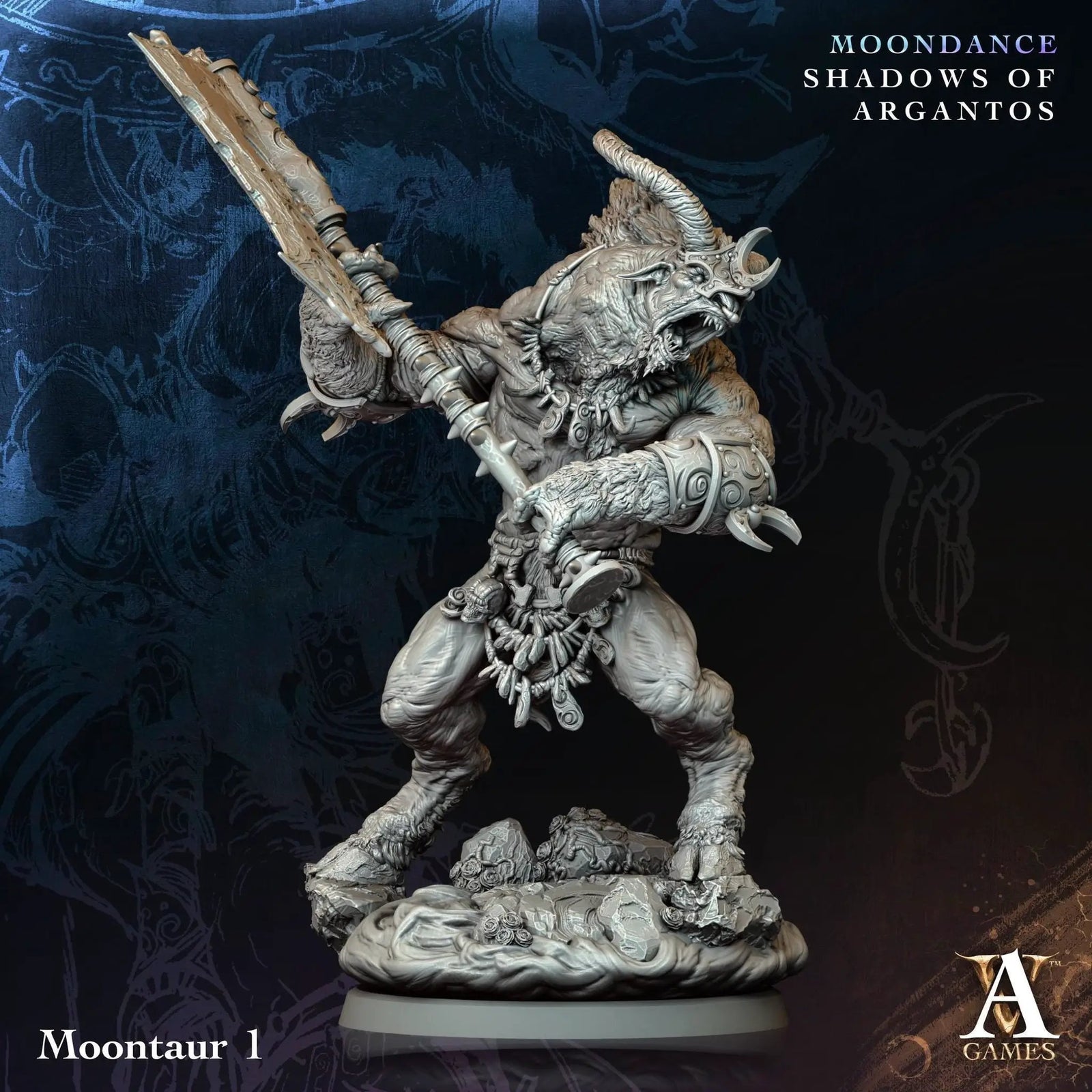3D printed Moontaurs miniatures by Archvillain Games, featuring detailed fantasy creature models from Last Hope Miniatures.