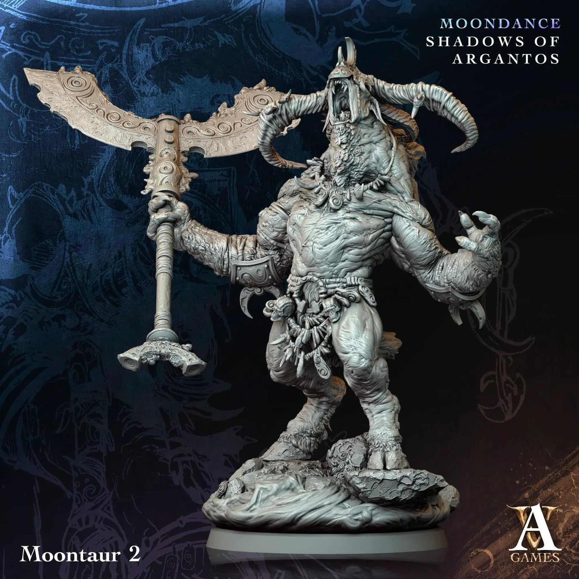 3D printed Moontaurs miniature by Last Hope Miniatures, detailed fantasy creature with intricate armor and weapon.