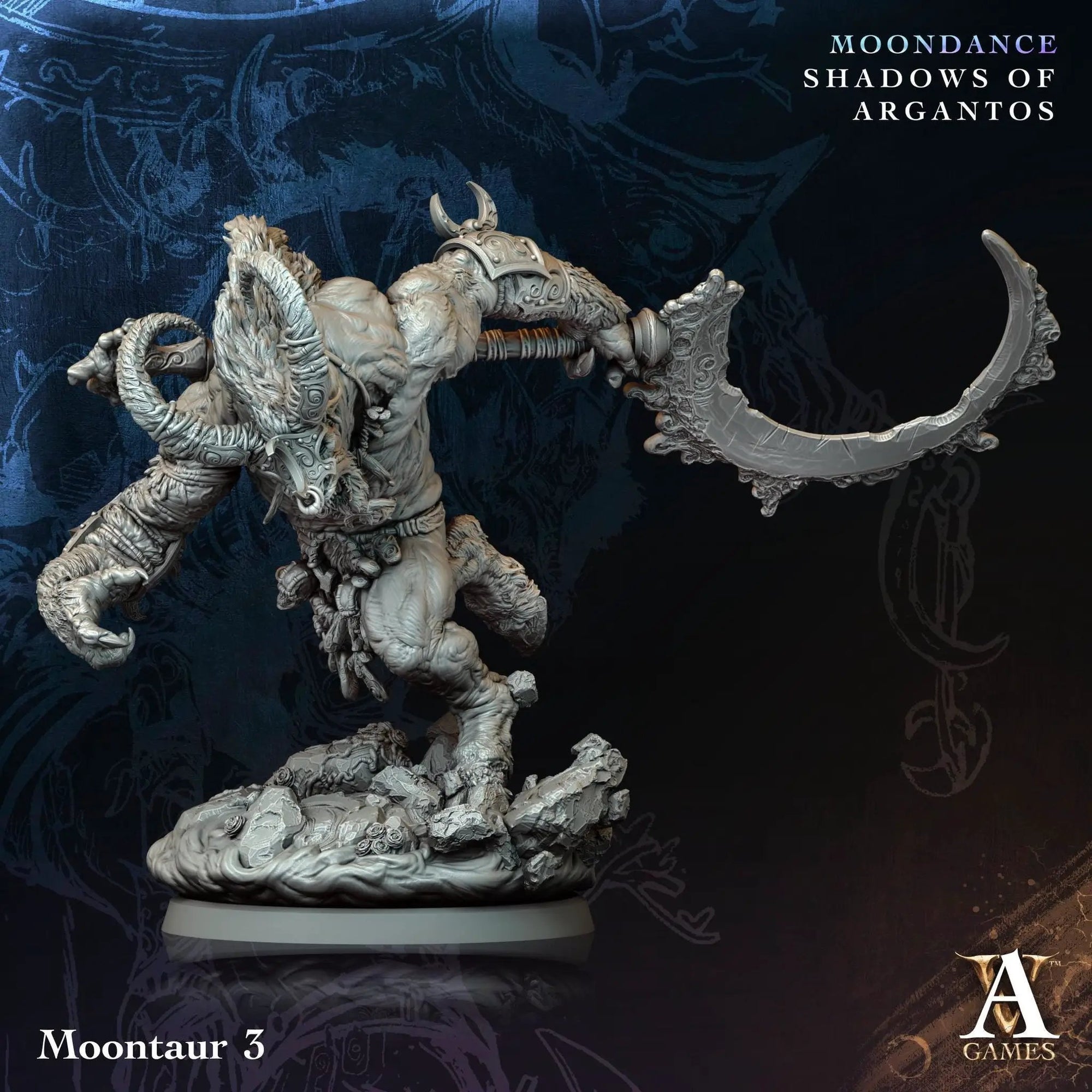 3D printed Moontaurs miniatures by Last Hope Miniatures for Archvillain Games, featuring detailed fantasy creature models.