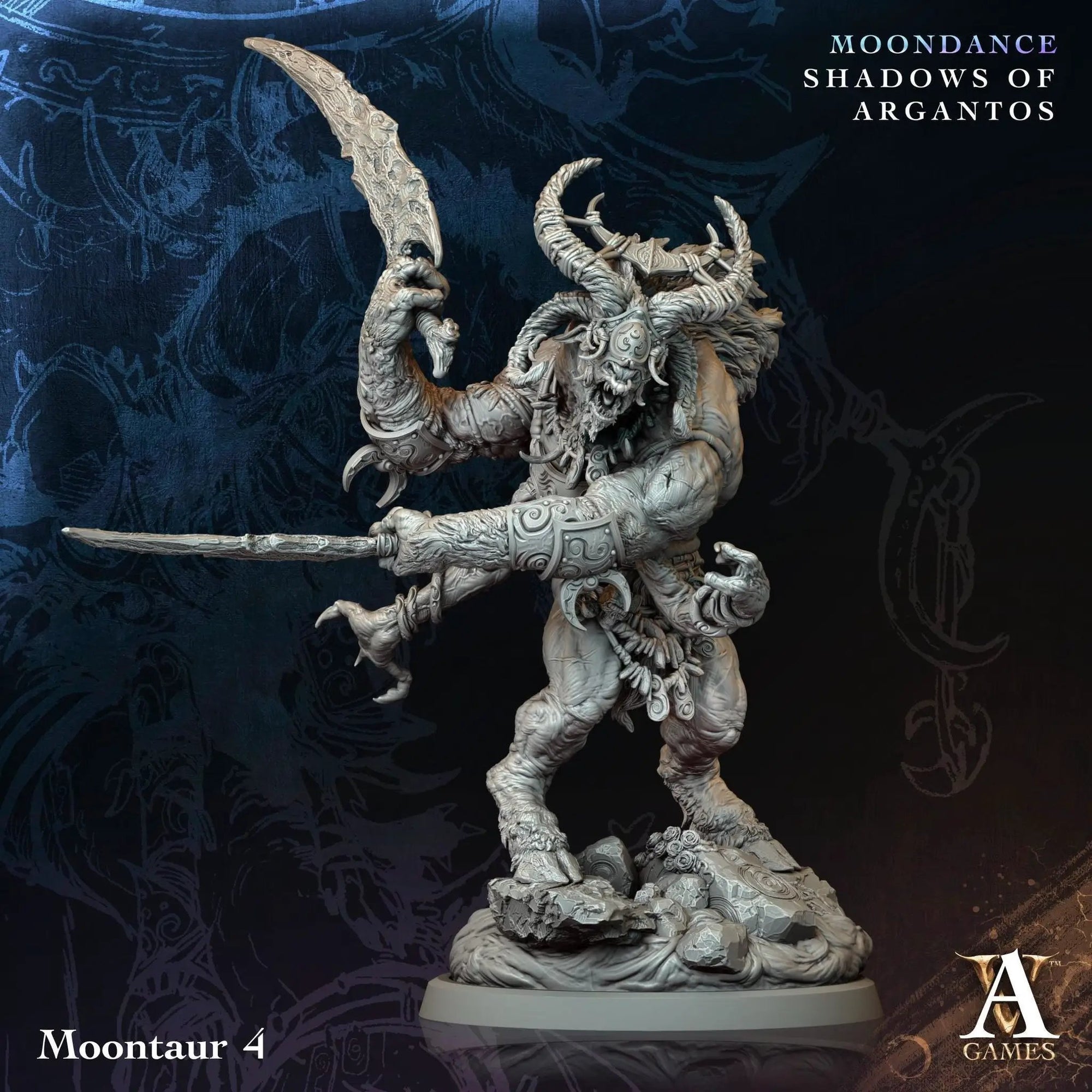 3D printed Moontaurs miniatures by Last Hope Miniatures, detailed fantasy creatures from Archvillain Games.