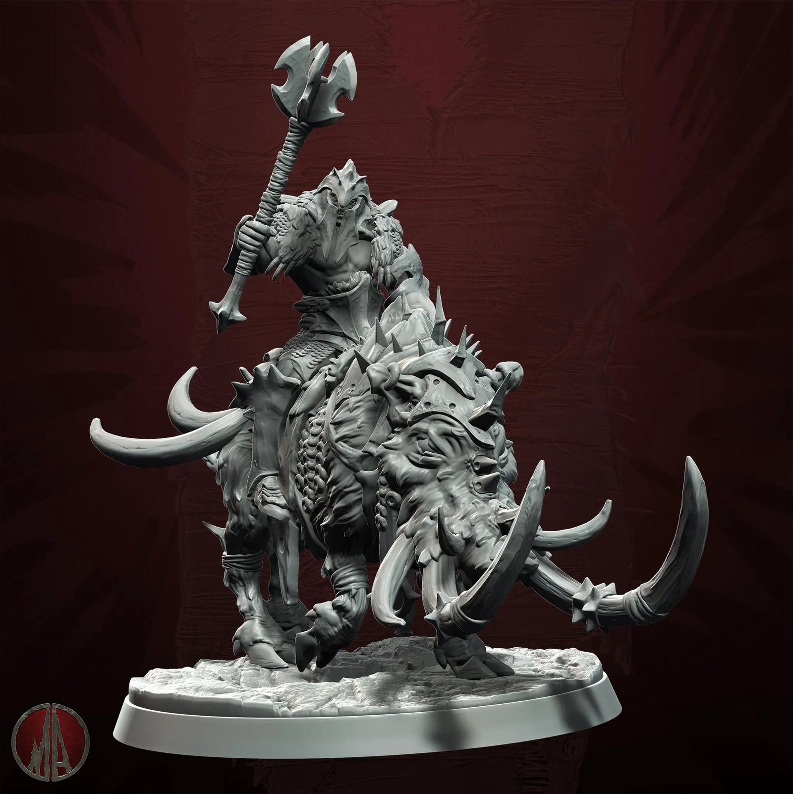 3D printed Orc Dire Boar Rider miniature by Last Hope Miniatures, featuring an orc warrior mounted on a detailed dire boar.