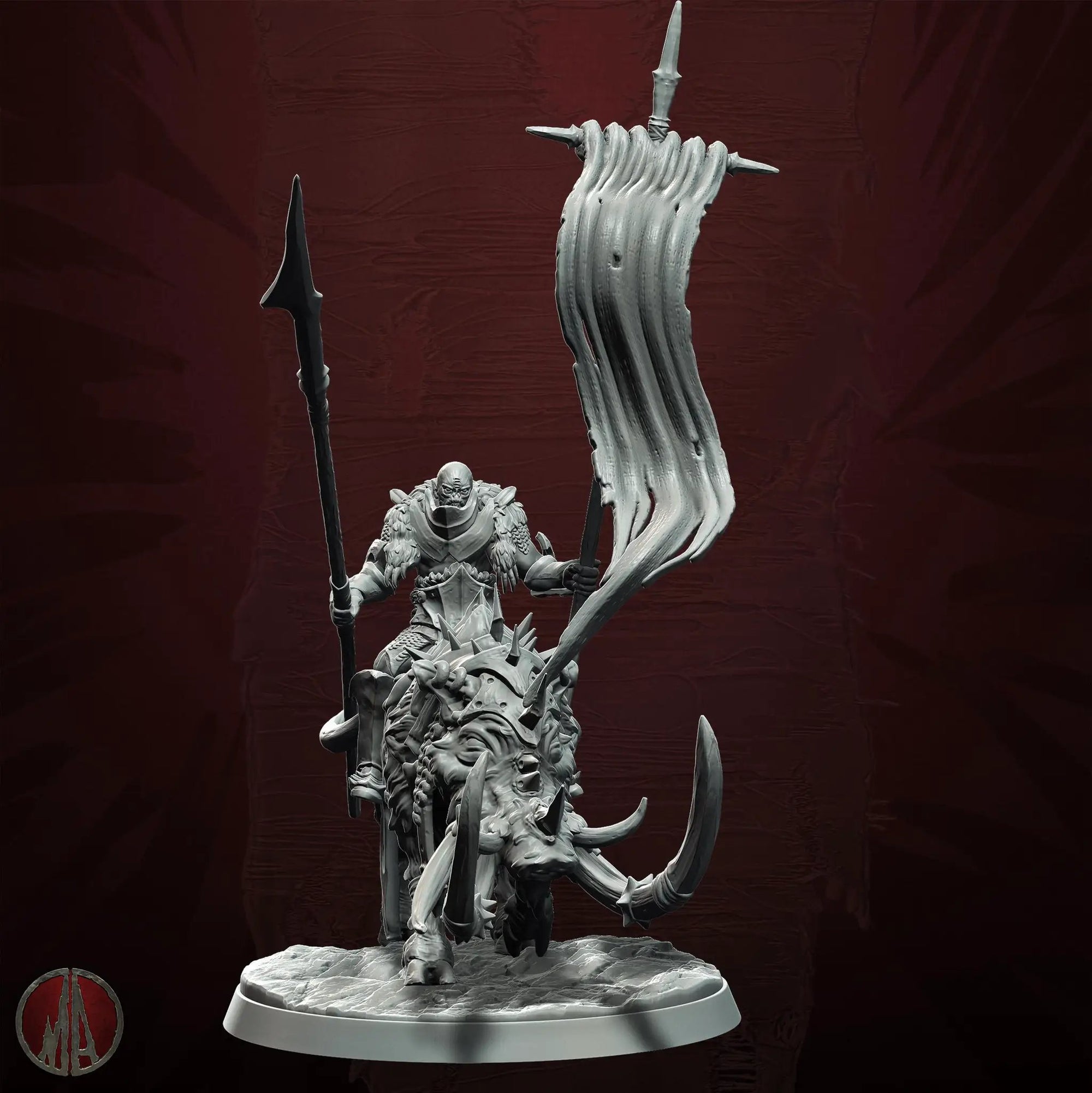 3D printed Orc Dire Boar Rider miniature by Last Hope Miniatures, featuring orc warrior riding a fierce dire boar in detailed sculpt.