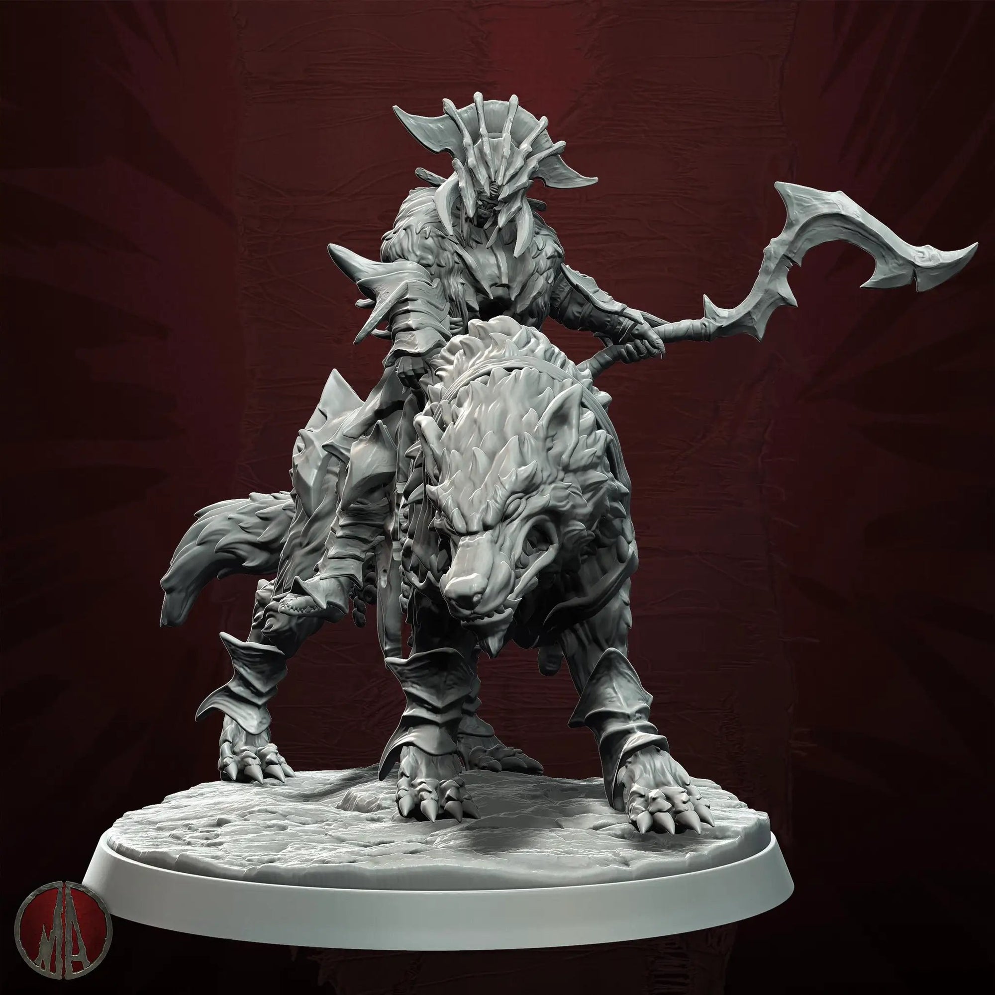 3D printed Orc Dire Wolf Riders miniatures by Last Hope Miniatures, showing detailed orc figures mounted on fierce dire wolves.