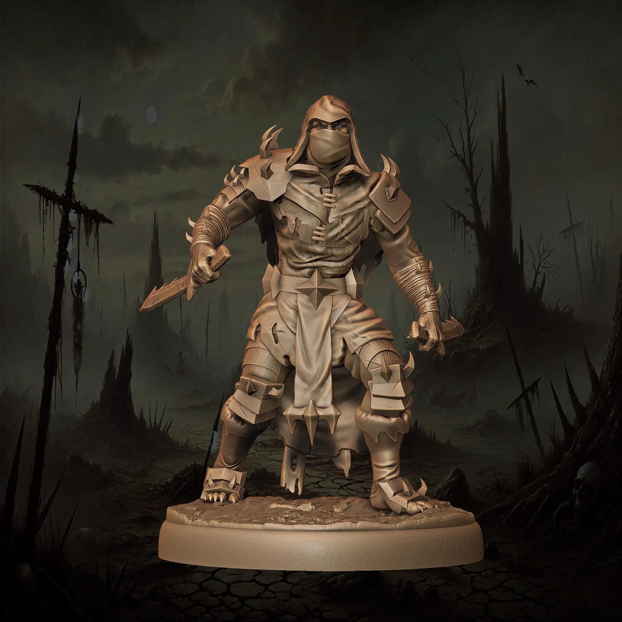 3D printed Orc Rogue miniature by Last Hope Miniatures for Monolith Arts, showcasing detailed orc figure with armor and weapons.