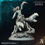 3D printed Redshell Caridean miniature by Last Hope Miniatures for Archvillain Games, detailed red shell and aquatic creature design.