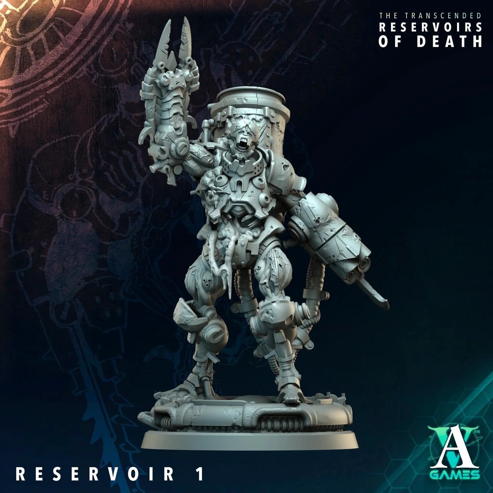 3D printed reservoirs from Last Hope Miniatures by Archvillain Games, featuring detailed miniature storage containers.