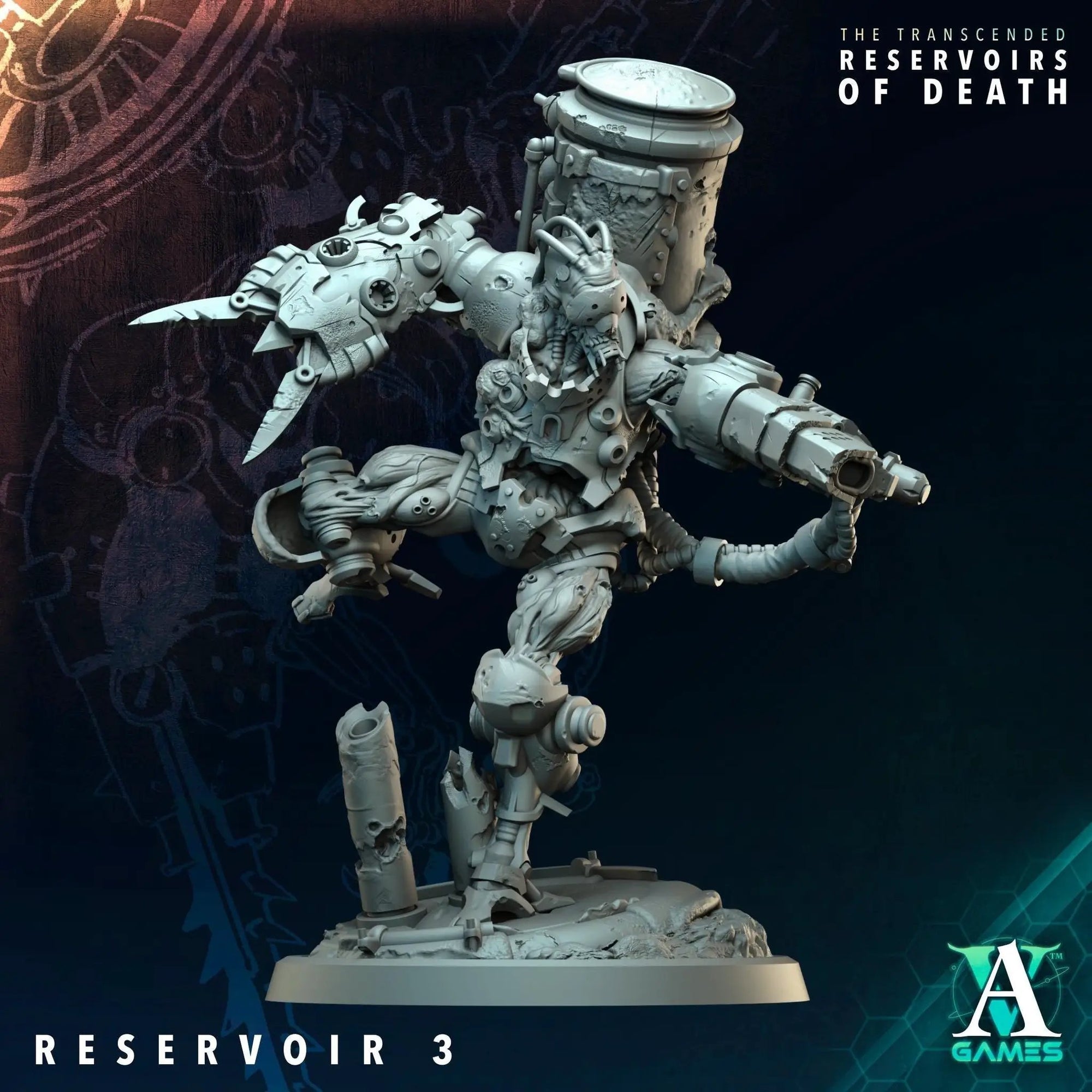 3D printed reservoirs by Last Hope Miniatures for tabletop gaming, detailed structures with intricate design and realistic textures.