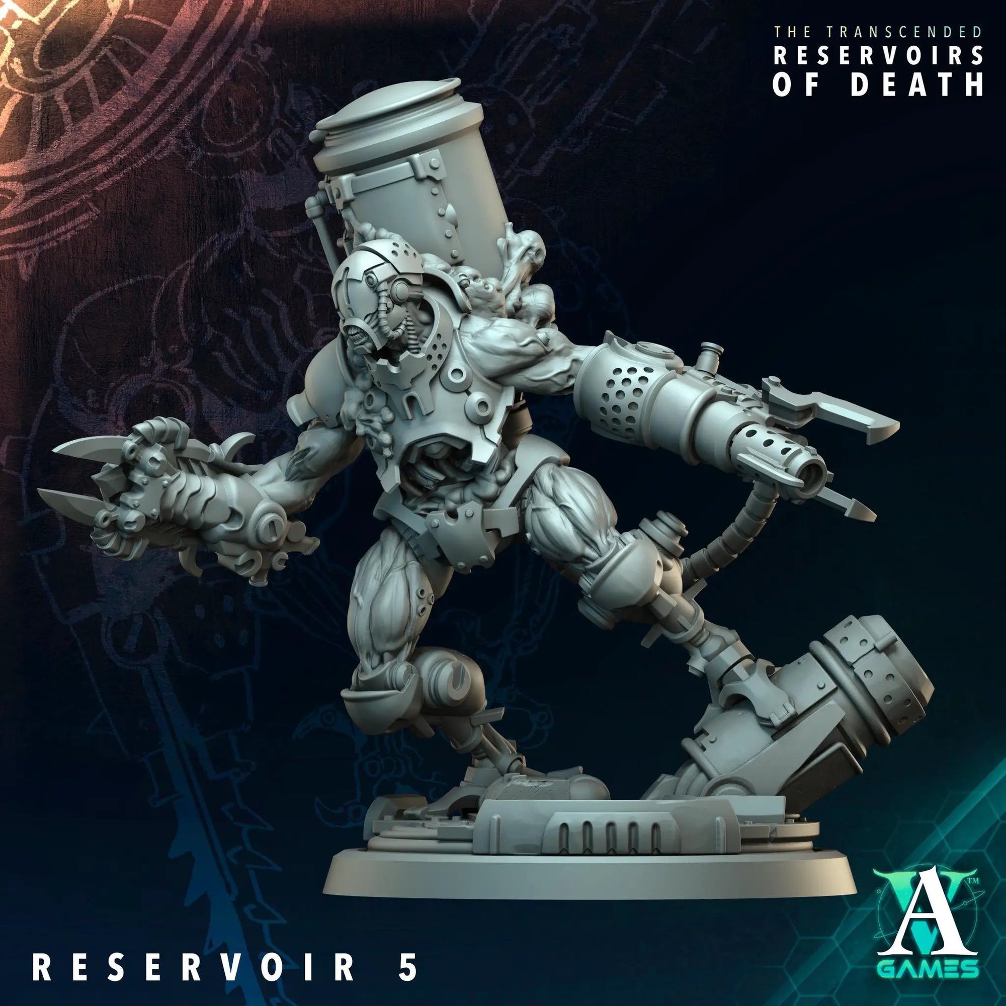3D printed reservoirs for tabletop miniatures by Last Hope Miniatures, featuring detailed design and craftsmanship.