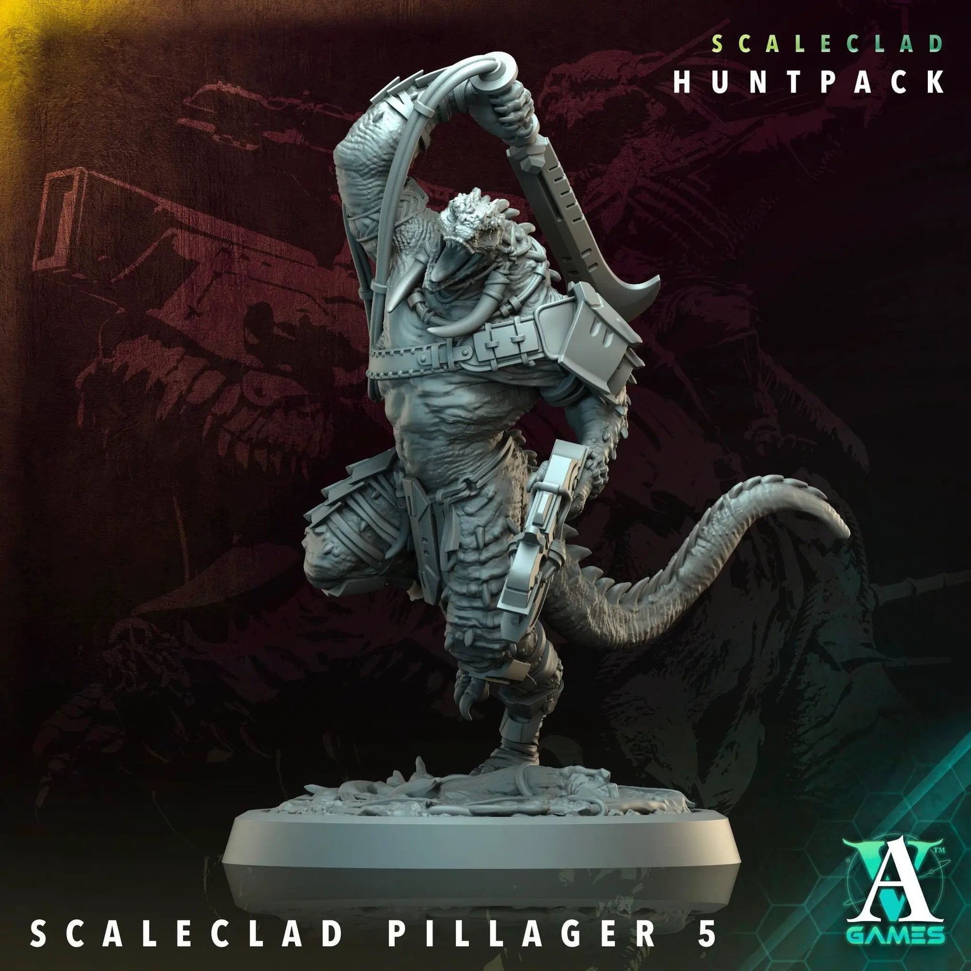 3D printed Scaleclad Pillagers miniature by Last Hope Miniatures for Archvillain Games, showing detailed medieval-inspired armor and weapons.