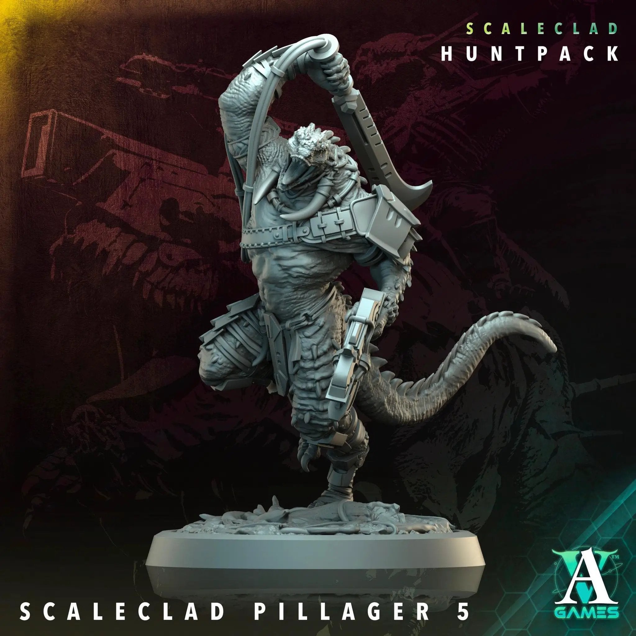 3D printed Scaleclad Pillagers miniature by Last Hope Miniatures for Archvillain Games, showing detailed medieval-inspired armor and weapons.