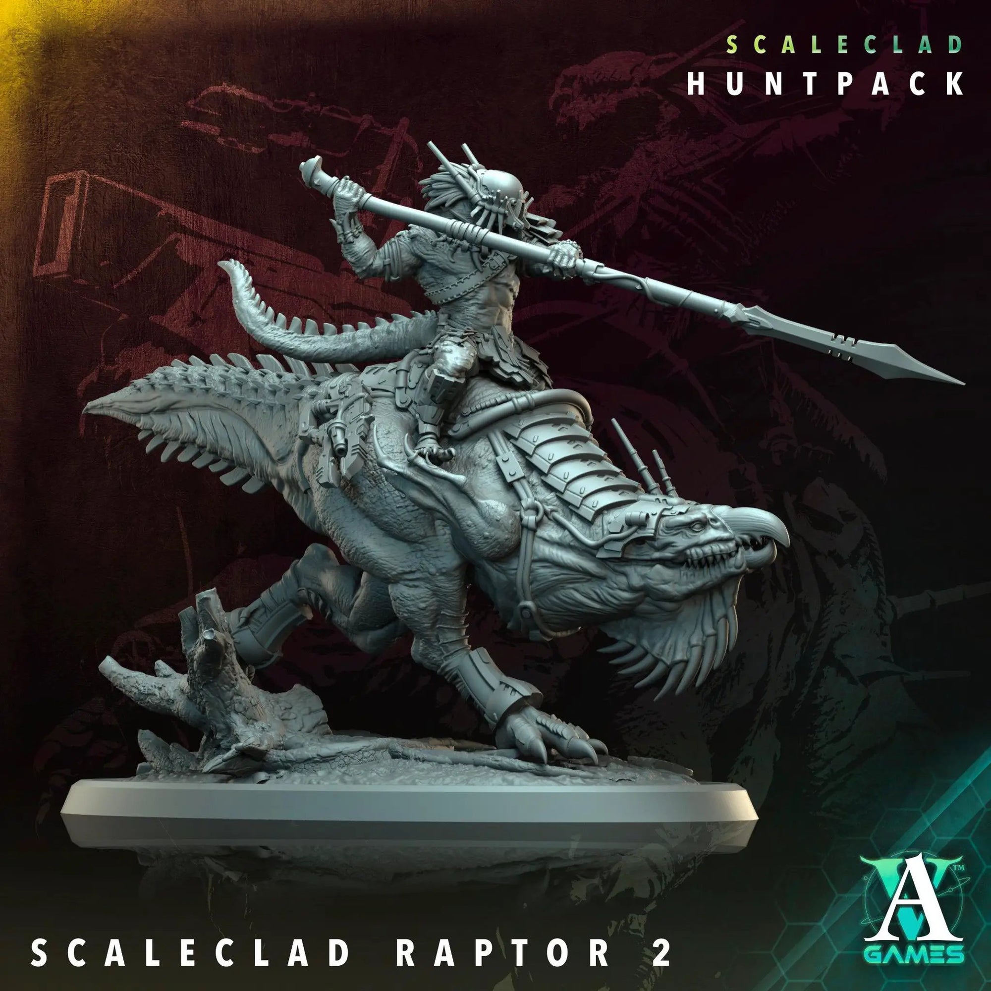 3D printed Scaleclad Raptors miniature by Last Hope Miniatures for Archvillain Games, featuring detailed dinosaur figures.