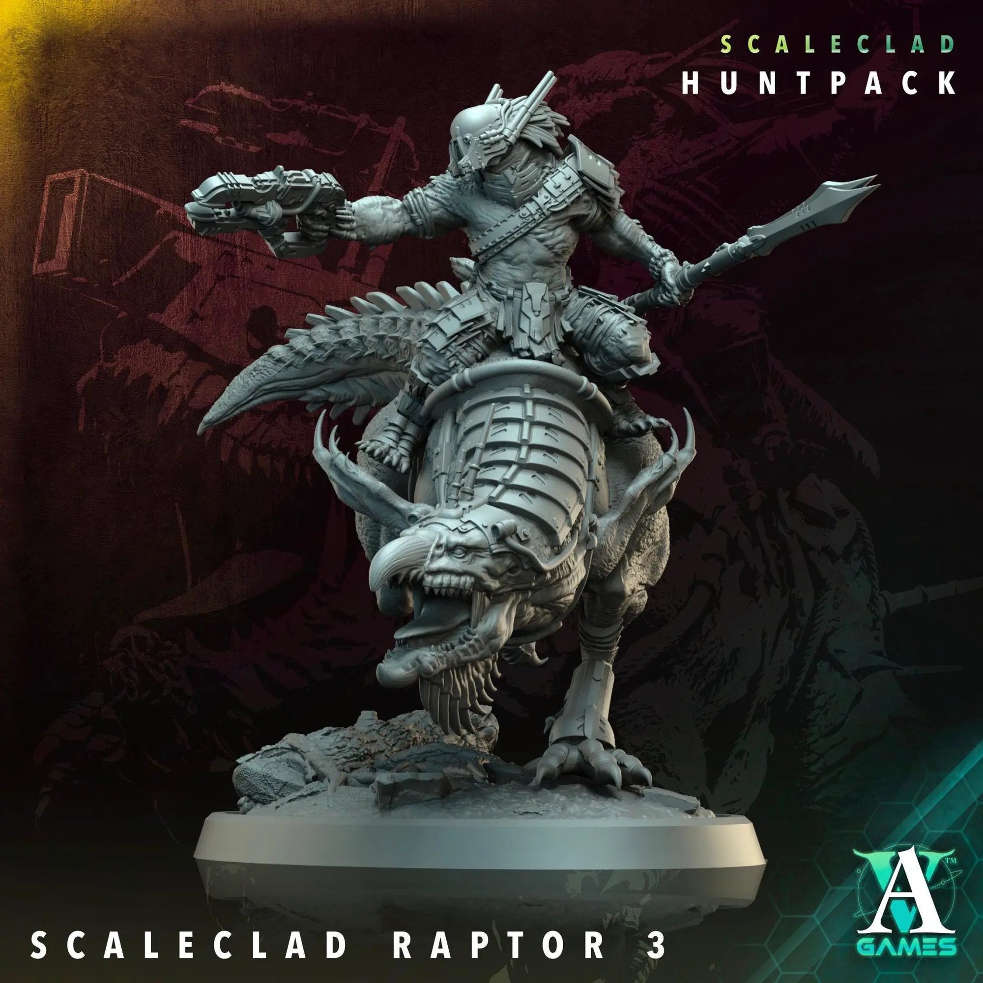 3D printed Scaleclad Raptors miniatures by Last Hope Miniatures for Archvillain Games, showcasing detailed reptilian figures.