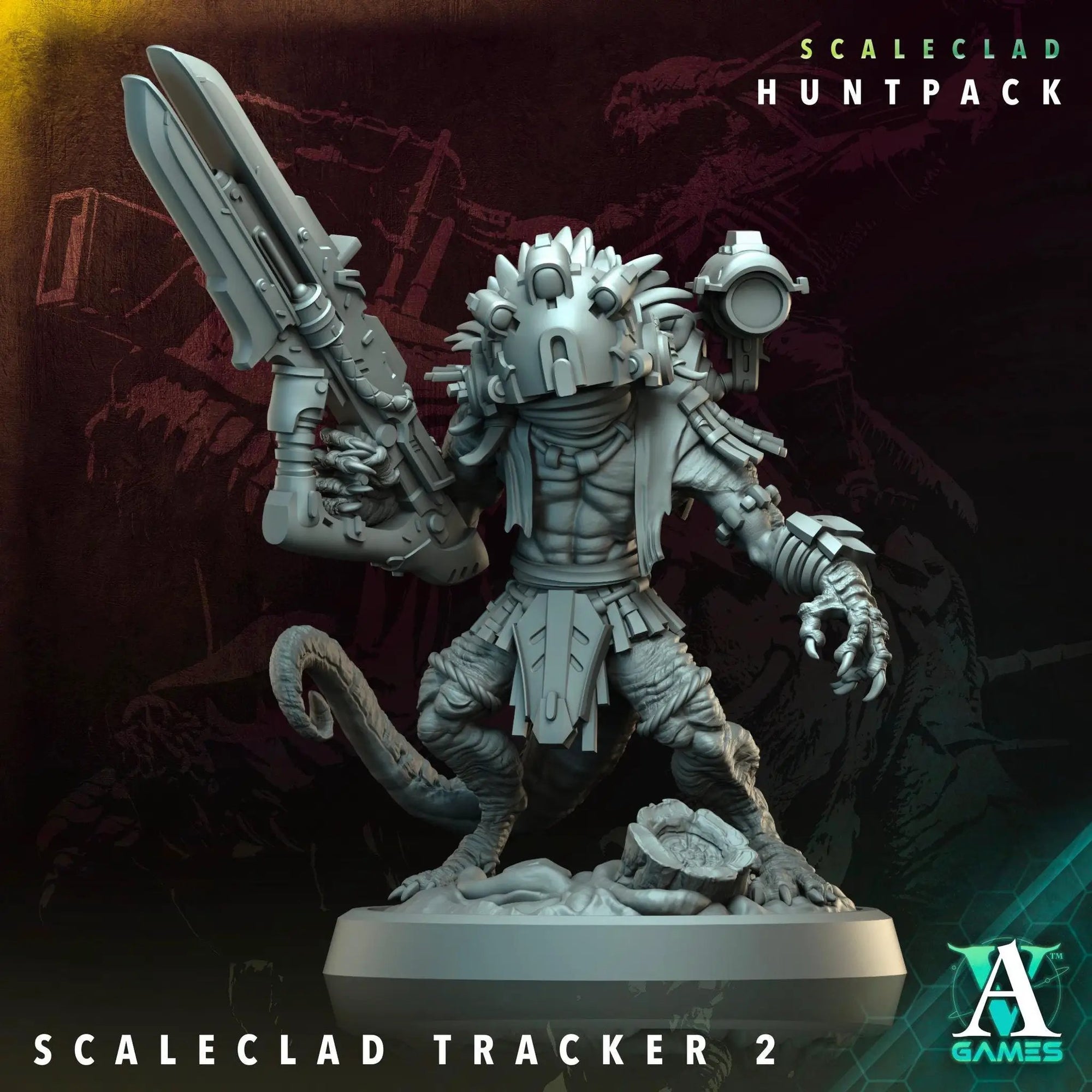 3D printed Scaleclad Trackers miniature by Last Hope Miniatures, showing detailed sci-fi creature with intricate textures and design.