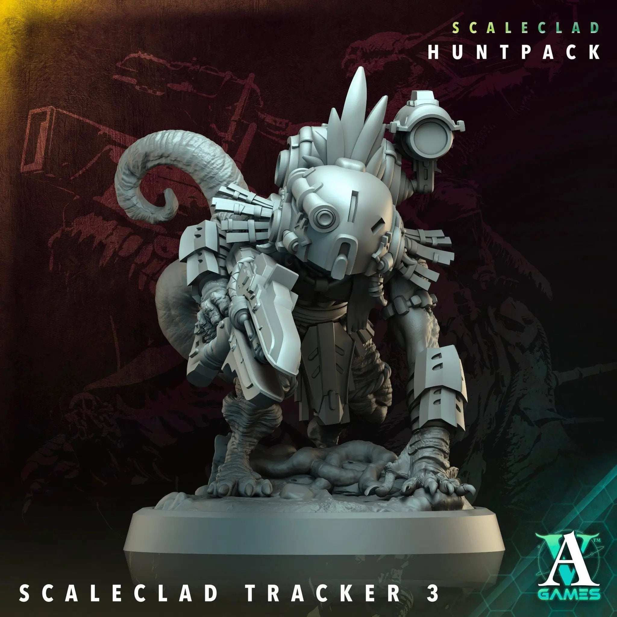 3D printed Scaleclad Trackers by Last Hope Miniatures, featuring detailed miniature models with intricate design and textures.