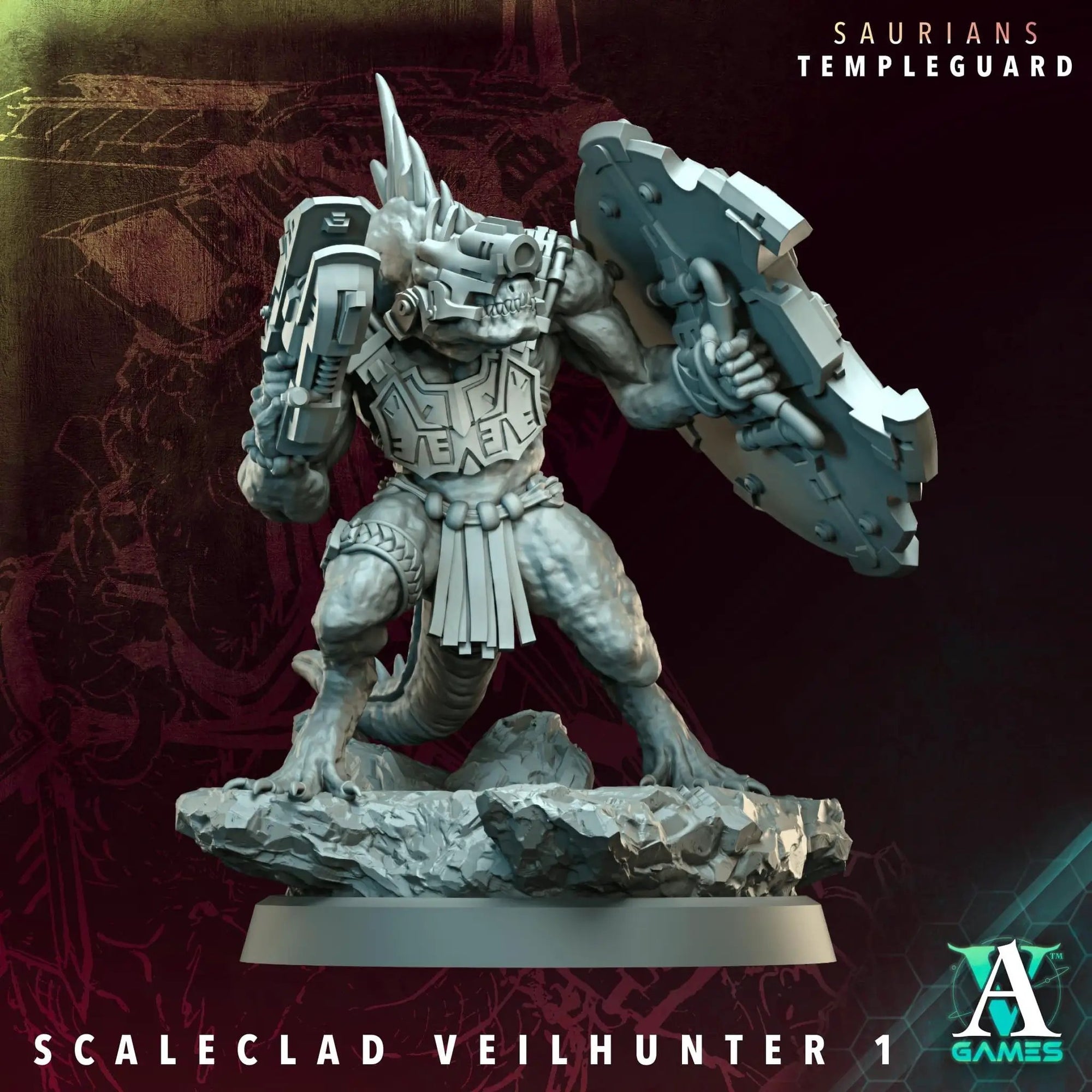 3D printed Scaleclad Veilhunters miniature by Last Hope Miniatures and Archvillain Games, detailed sci-fi figure on a base
