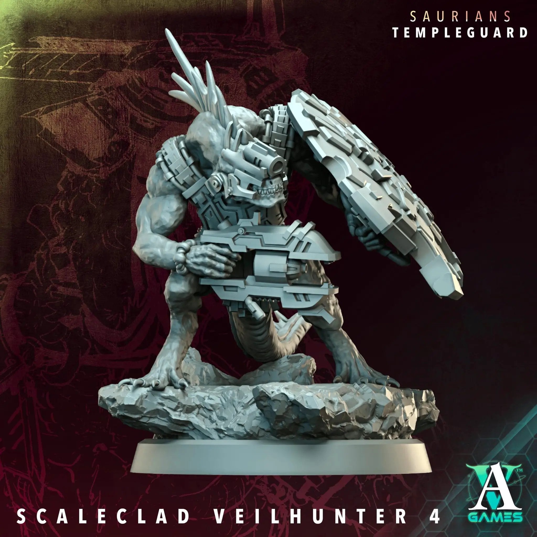 3D printed Scaleclad Veilhunters miniatures by Last Hope Miniatures for Archvillain Games, featuring detailed sci-fi armor and weaponry.