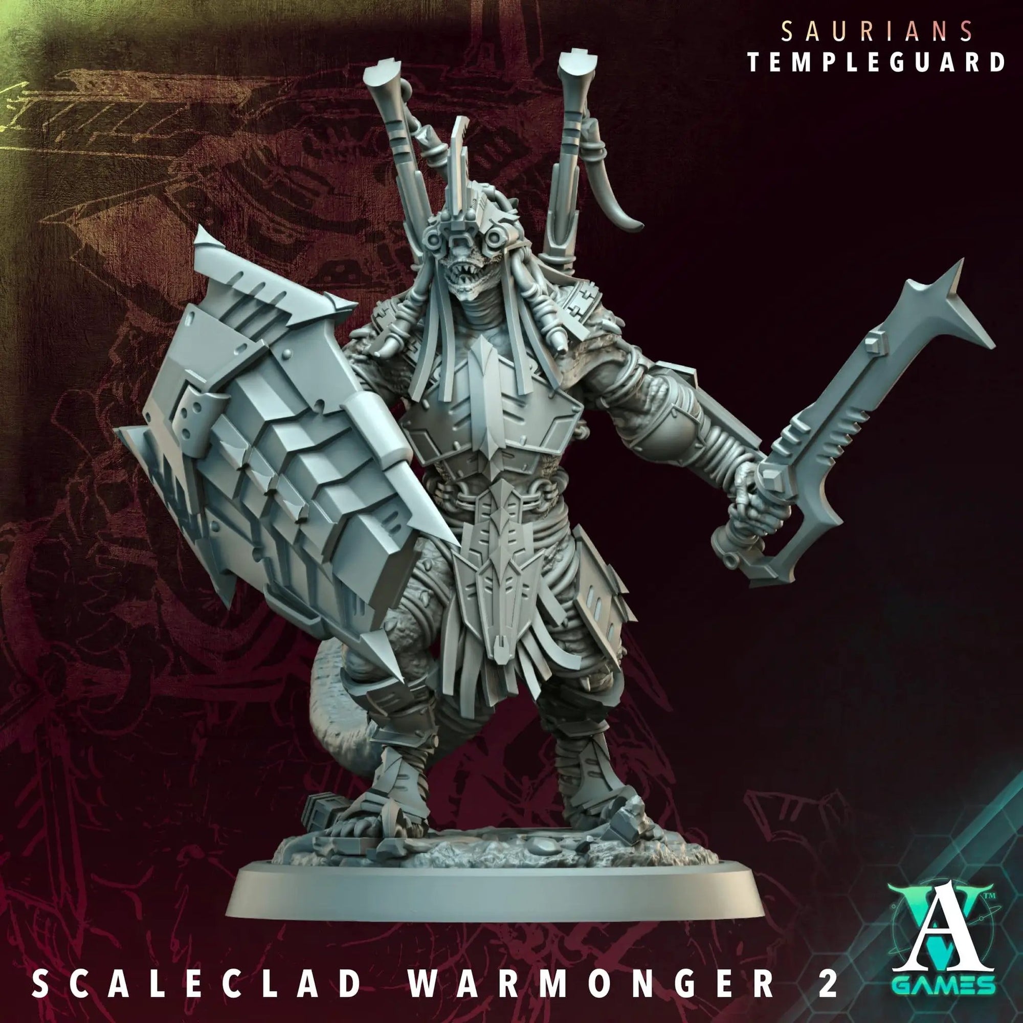 3D printed Scaleclad Warmongers miniature by Archvillain Games, detailed fantasy warrior figures from Last Hope Miniatures collection