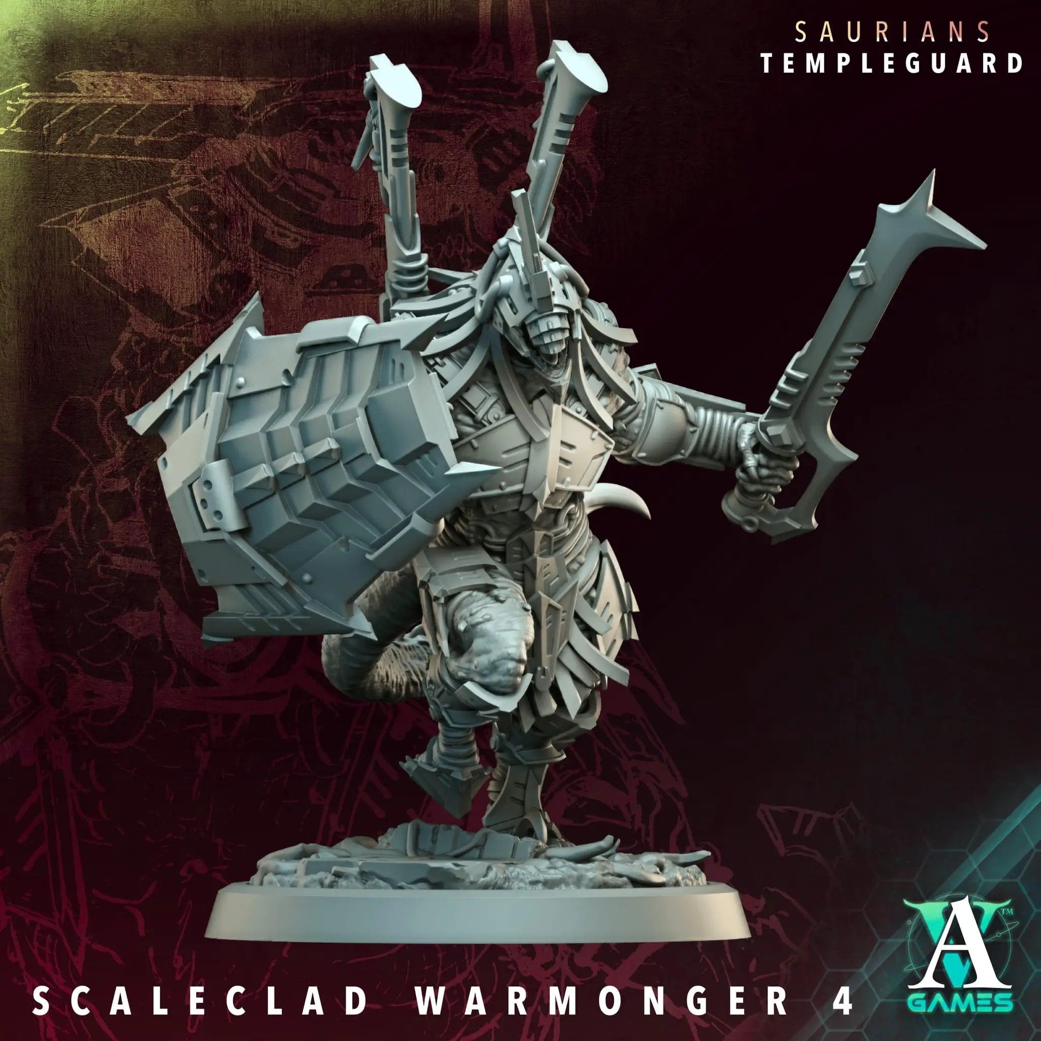 3D printed Scaleclad Warmongers miniature by Archvillain Games, detailed fantasy warrior figures by Last Hope Miniatures.