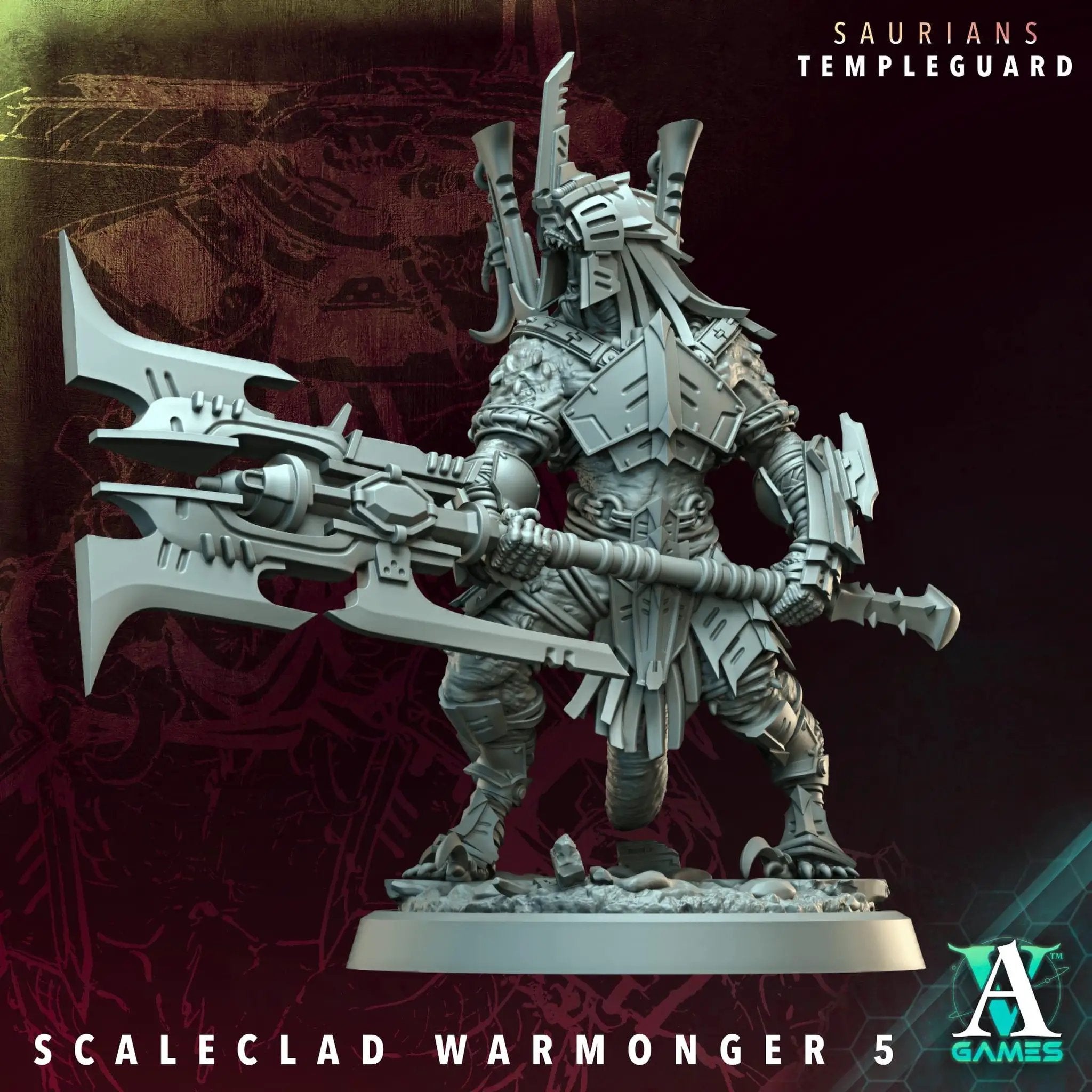 3D printed Scaleclad Warmongers miniature by Last Hope Miniatures, detailed sci-fi armor and weaponry from Archvillain Games.