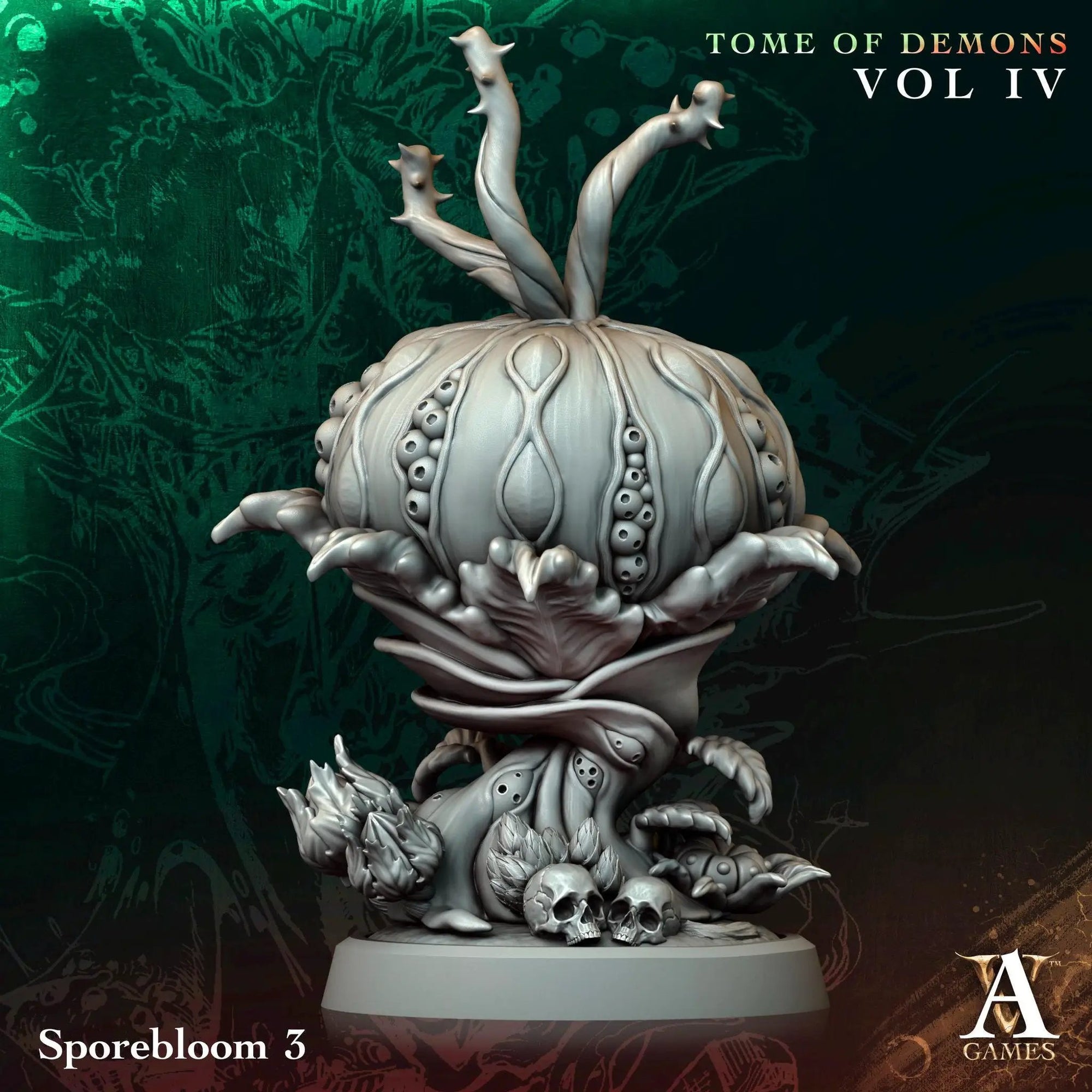 3D printed Spore Blooms miniature by Last Hope Miniatures for Archvillain Games, showing detailed organic plant structures.