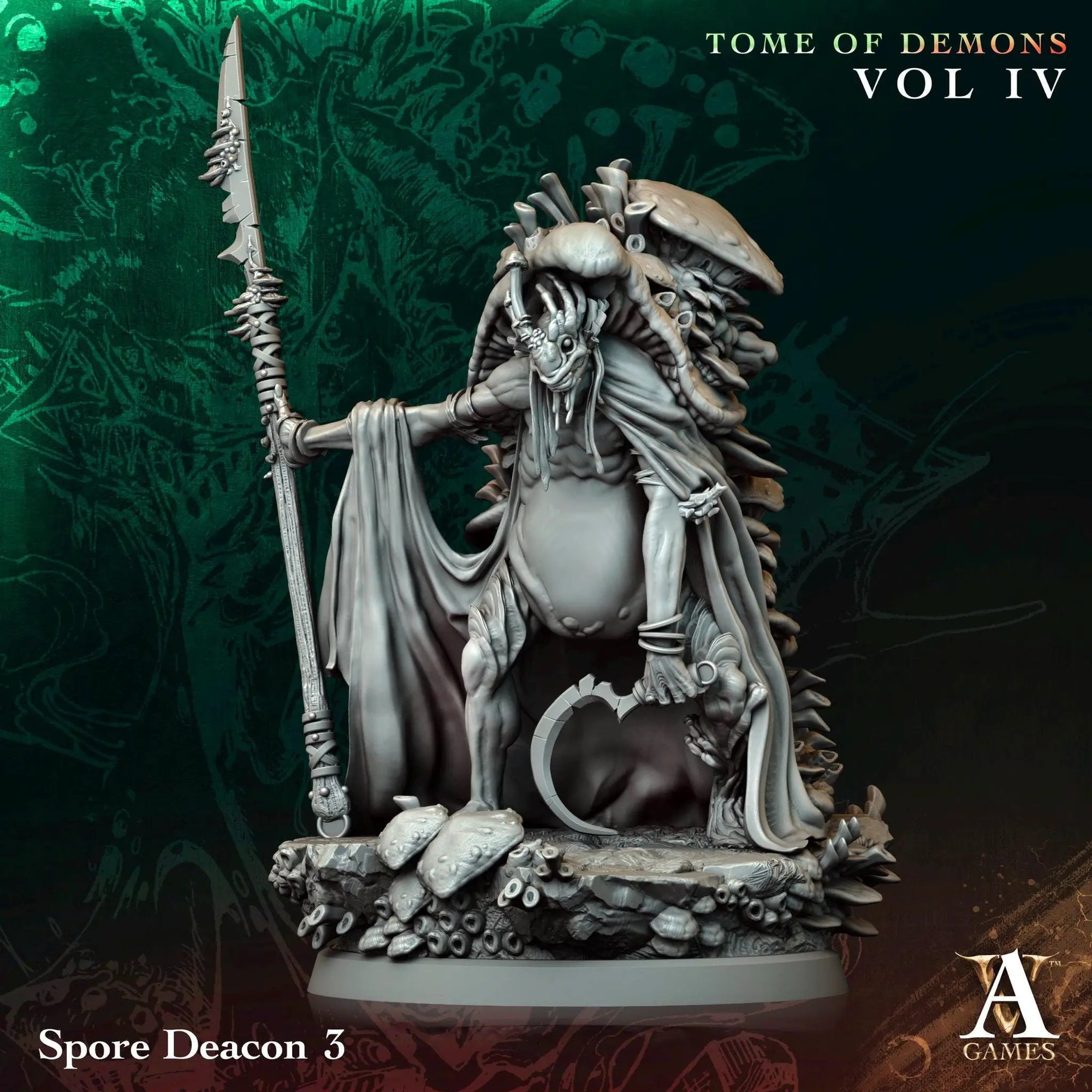3D printed Spore Deacons miniature by Last Hope Miniatures for Archvillain Games, showing detailed organic and alien features.