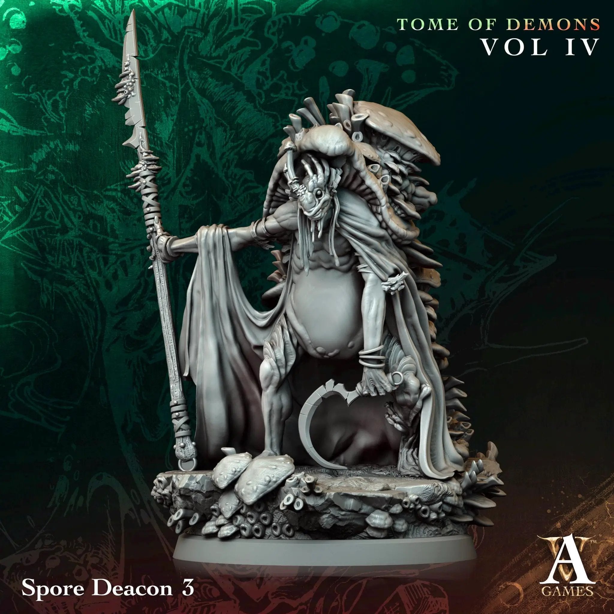 3D printed Spore Deacons miniature by Last Hope Miniatures for Archvillain Games, showing detailed organic and alien features.