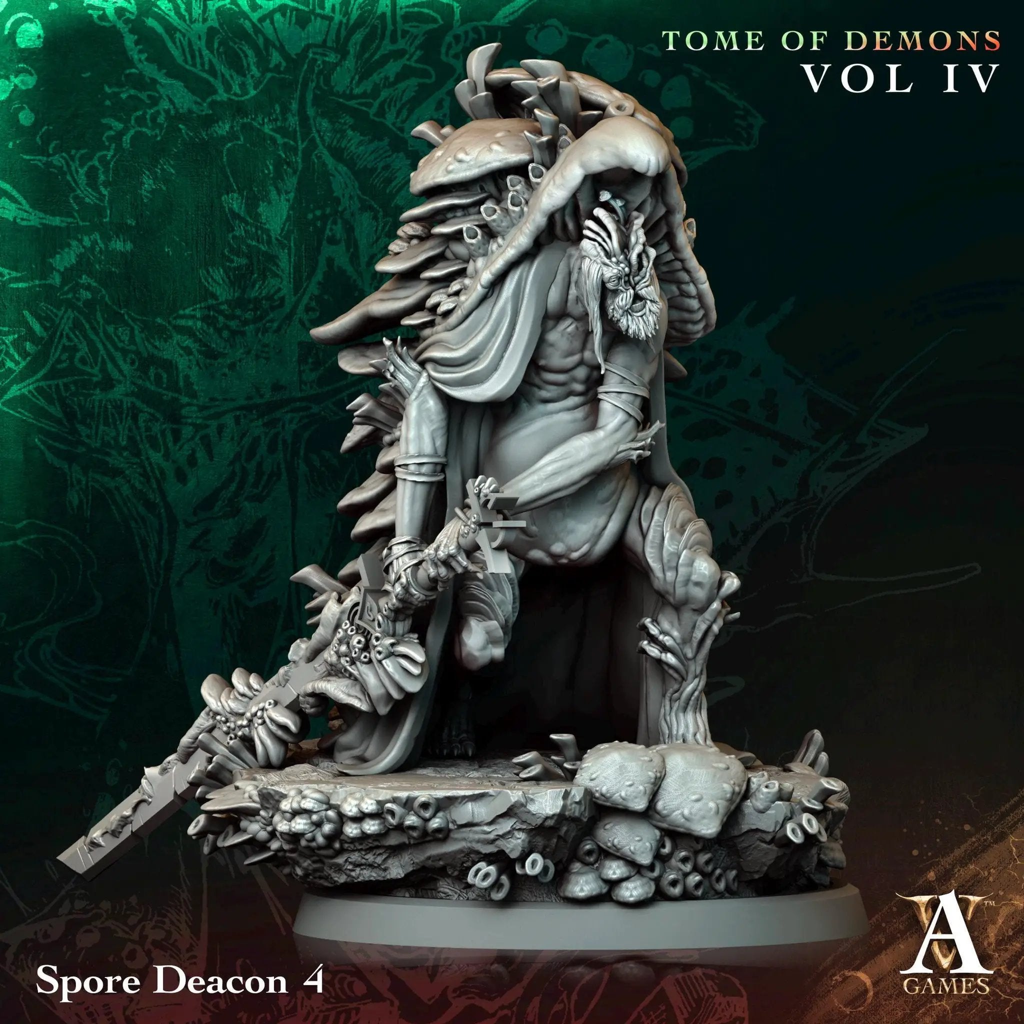 3D printed Spore Deacons miniature by Last Hope Miniatures, showing detailed alien creature with organic textures and vibrant colors.