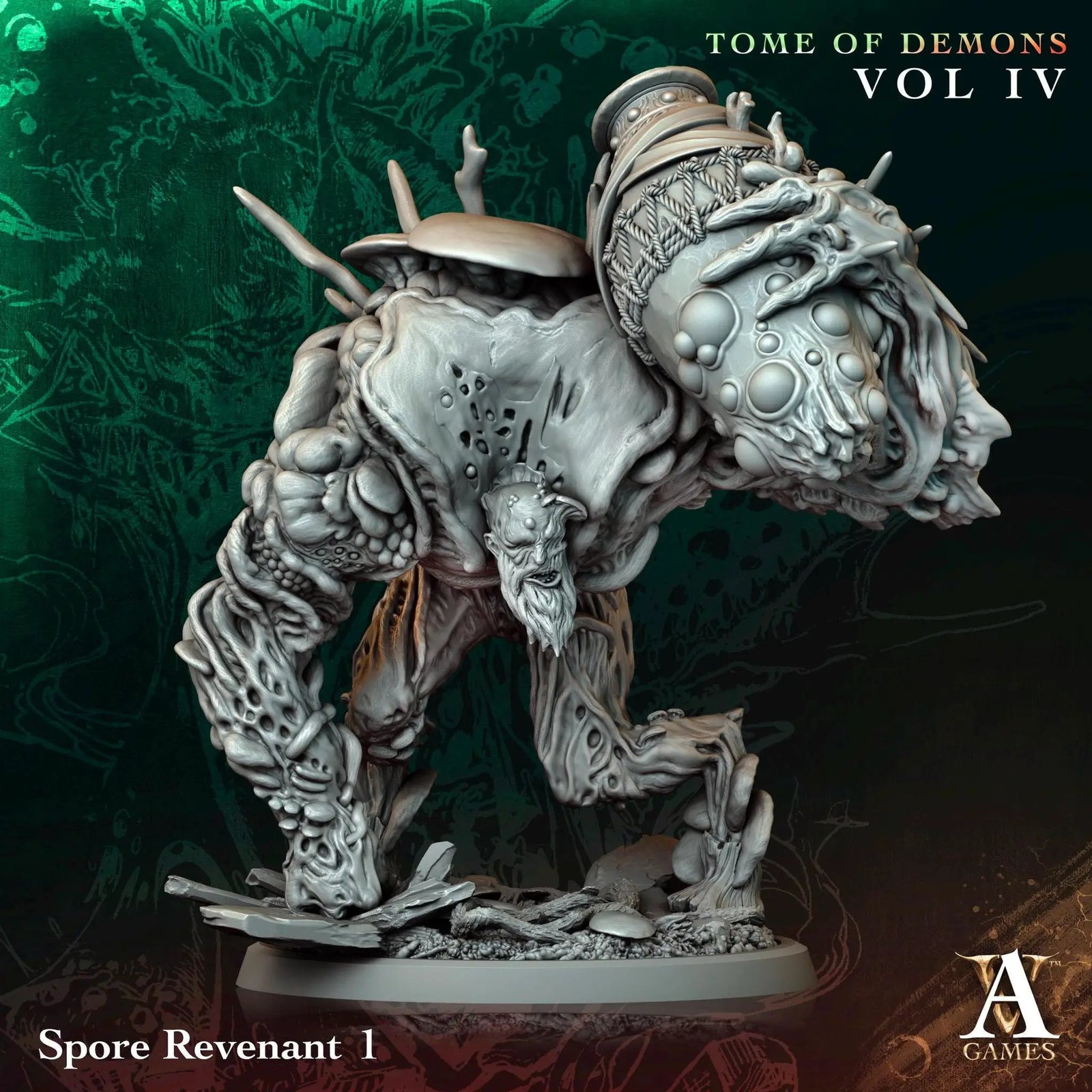 3D printed Spore Revenant miniature by Last Hope Miniatures for Archvillain Games, featuring detailed organic textures and a menacing stance.