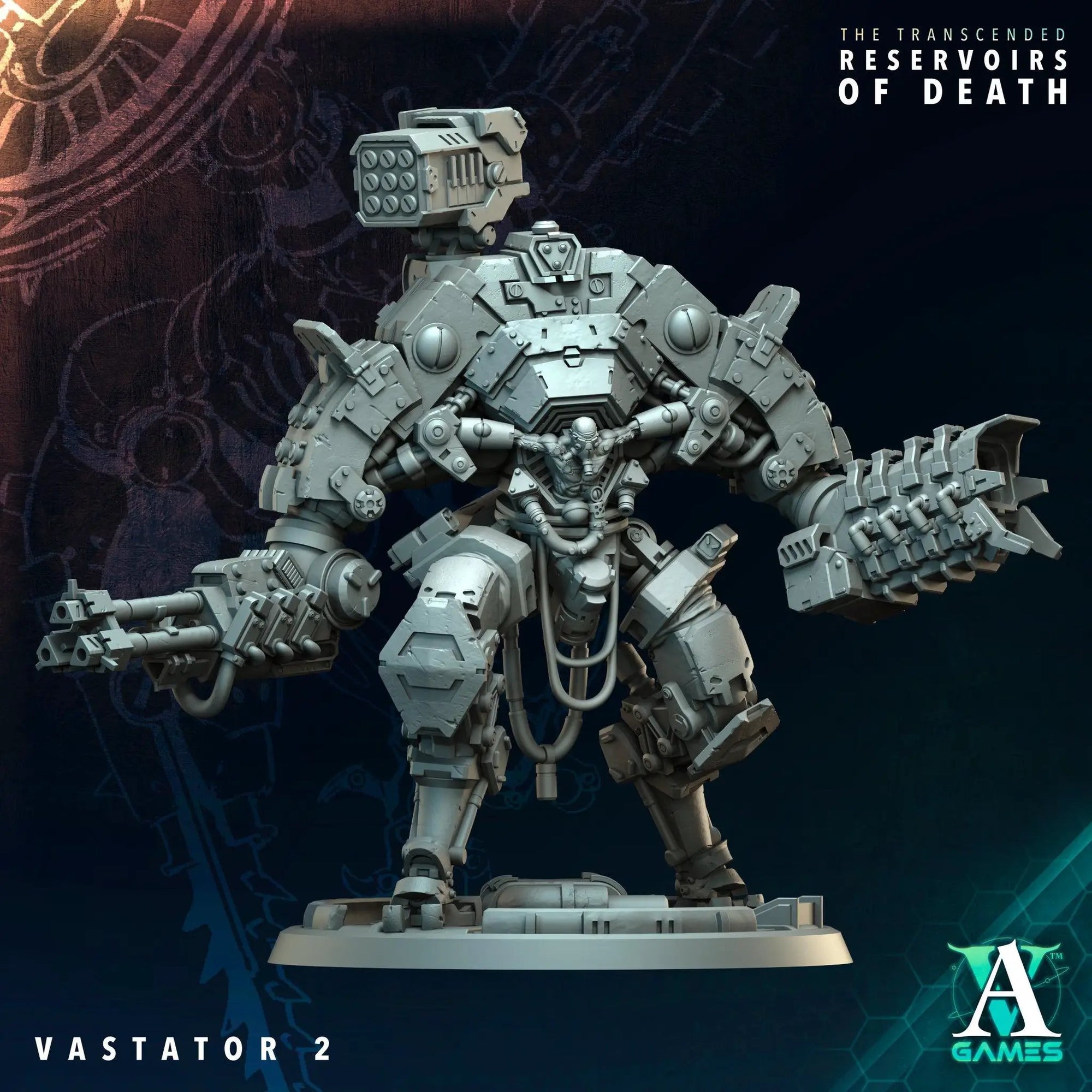 3D printed Vastator miniature from Last Hope Miniatures by Archvillain Games, showing detailed design and intricate surface textures.