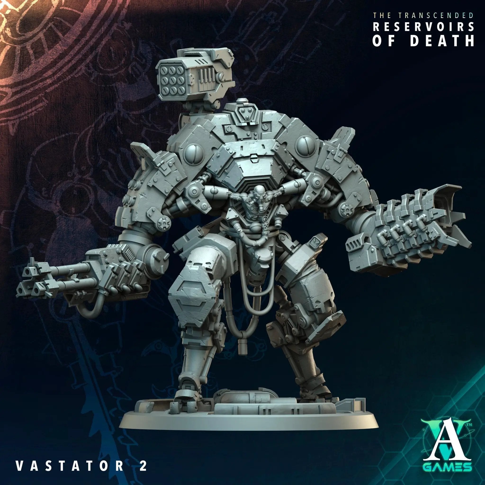 3D printed Vastator miniature from Last Hope Miniatures by Archvillain Games, showing detailed design and intricate surface textures.