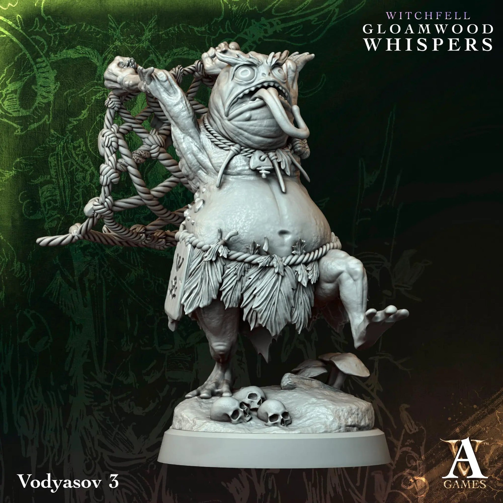 3D printed Vodyasov miniature by Archvillain Games for Last Hope Miniatures, detailed fantasy character with intricate armor and weaponry.