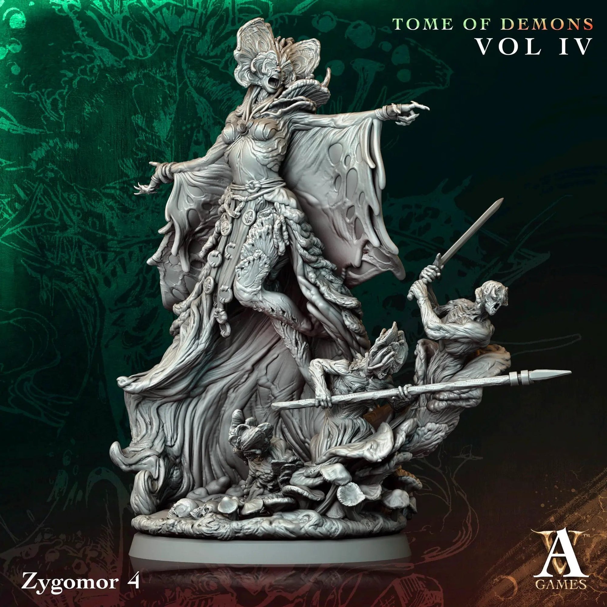 3D printed Zygomor miniature by Last Hope Miniatures for Archvillain Games, showing detailed sculpt with textured surface.