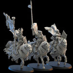 3D printed Calix Knights Command Group by Lost Kingdom Miniatures, featuring detailed knight figures with shields and weapons.