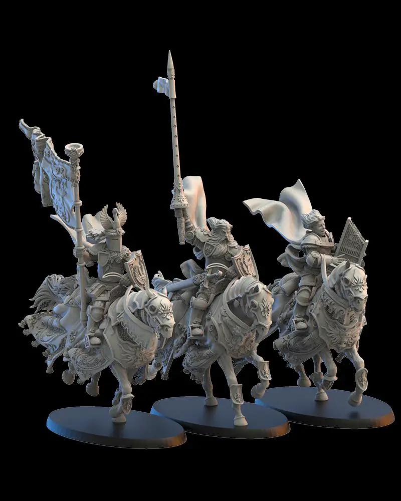 3D printed Calix Knights Command Group by Lost Kingdom Miniatures, featuring detailed knight figures with shields and weapons.