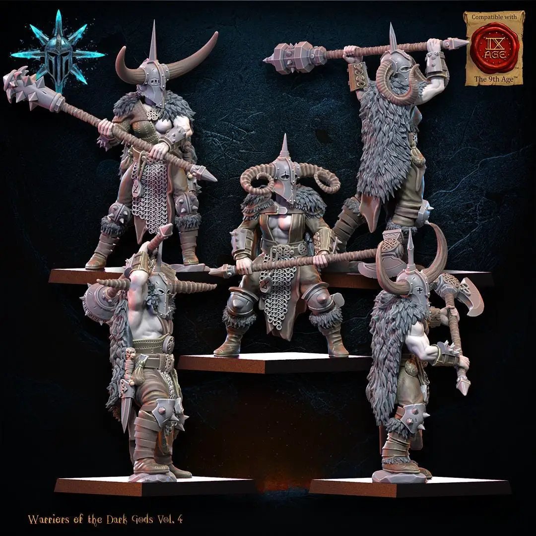 Set of 10 3D printed Chaos Barbarian heavy weapons miniatures by Lost Kingdom Miniatures for tabletop gaming.