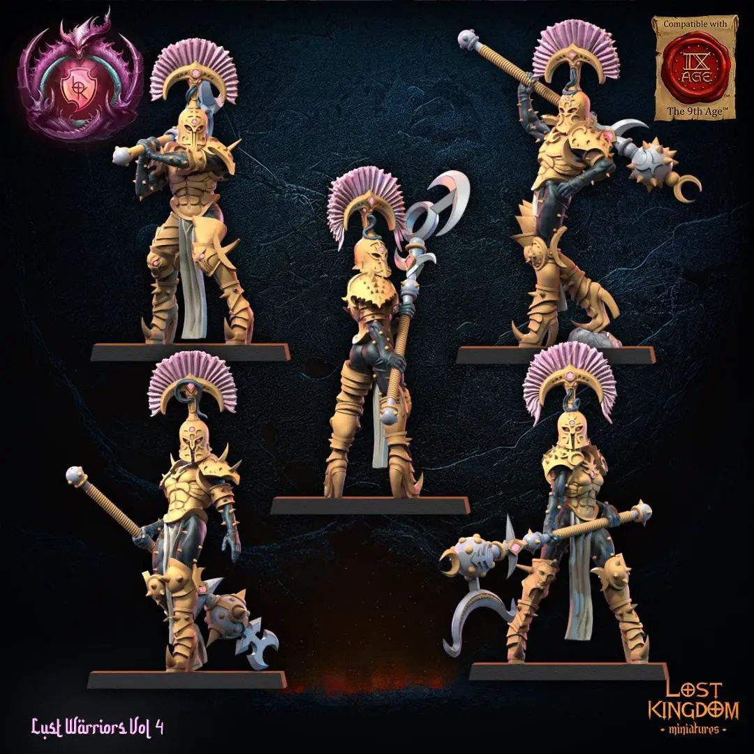 3D printed Lust Chosen Regiment miniature by Lost Kingdom Miniatures, detailed 28mm fantasy figure from Last Hope Miniatures.