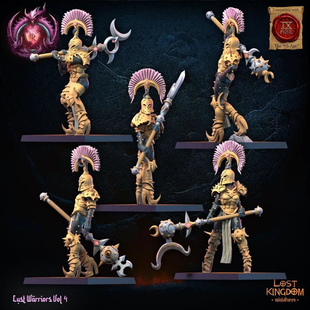 3D printed Lust Chosen Regiment miniature by Lost Kingdom Miniatures, detailed 28mm fantasy figure for tabletop gaming.