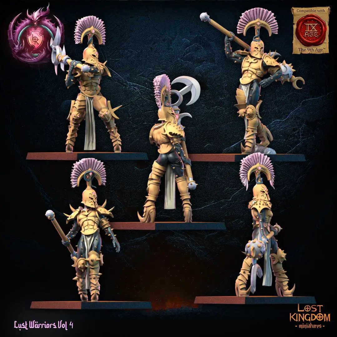 3D printed Lust Chosen Regiment miniature by Lost Kingdom Miniatures, detailed 28mm fantasy figure from Last Hope Miniatures.