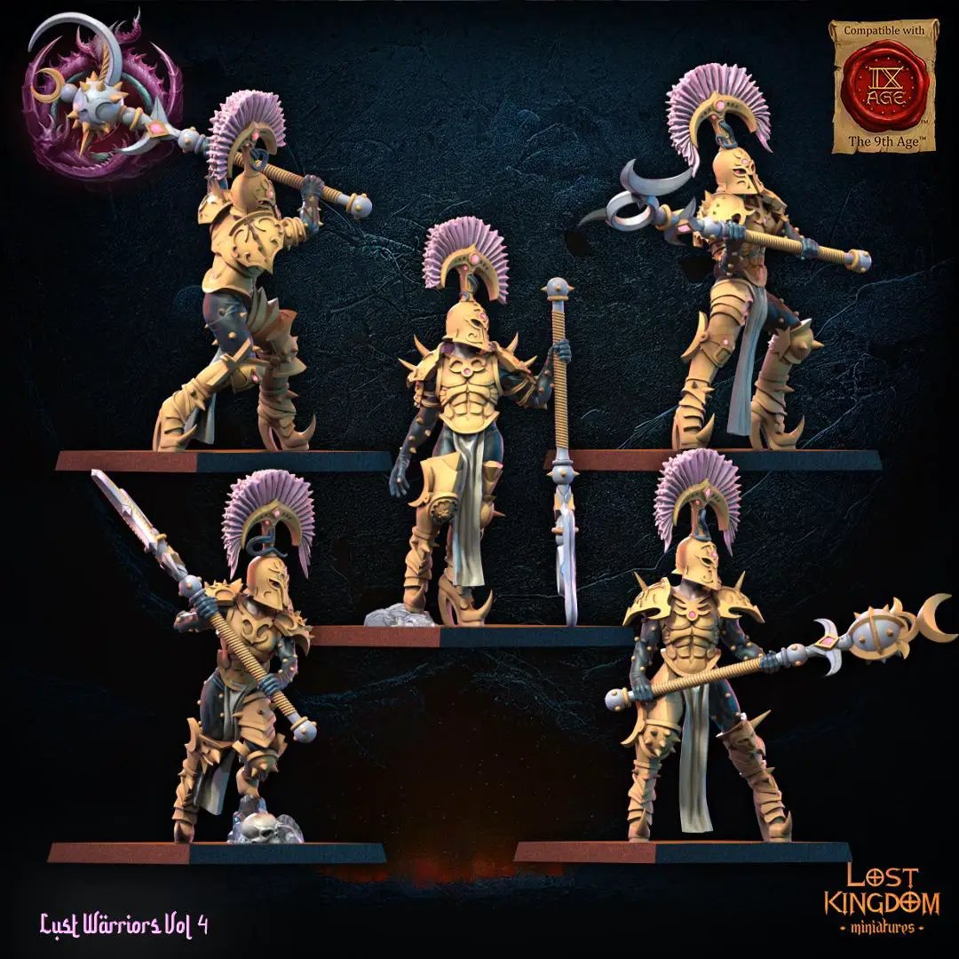 3D printed Lust Chosen Regiment miniatures by Lost Kingdom Miniatures, detailed 28mm fantasy figurines for tabletop gaming
